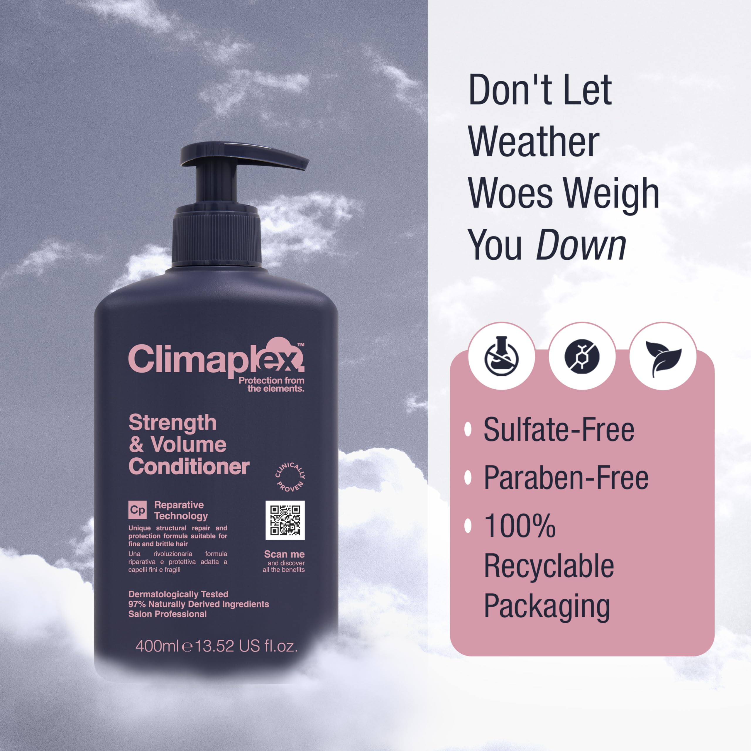 Climaplex Strength & Volume Shampoo and Conditioner set, hair cleaner and conditioner for added volume and healthy hair.