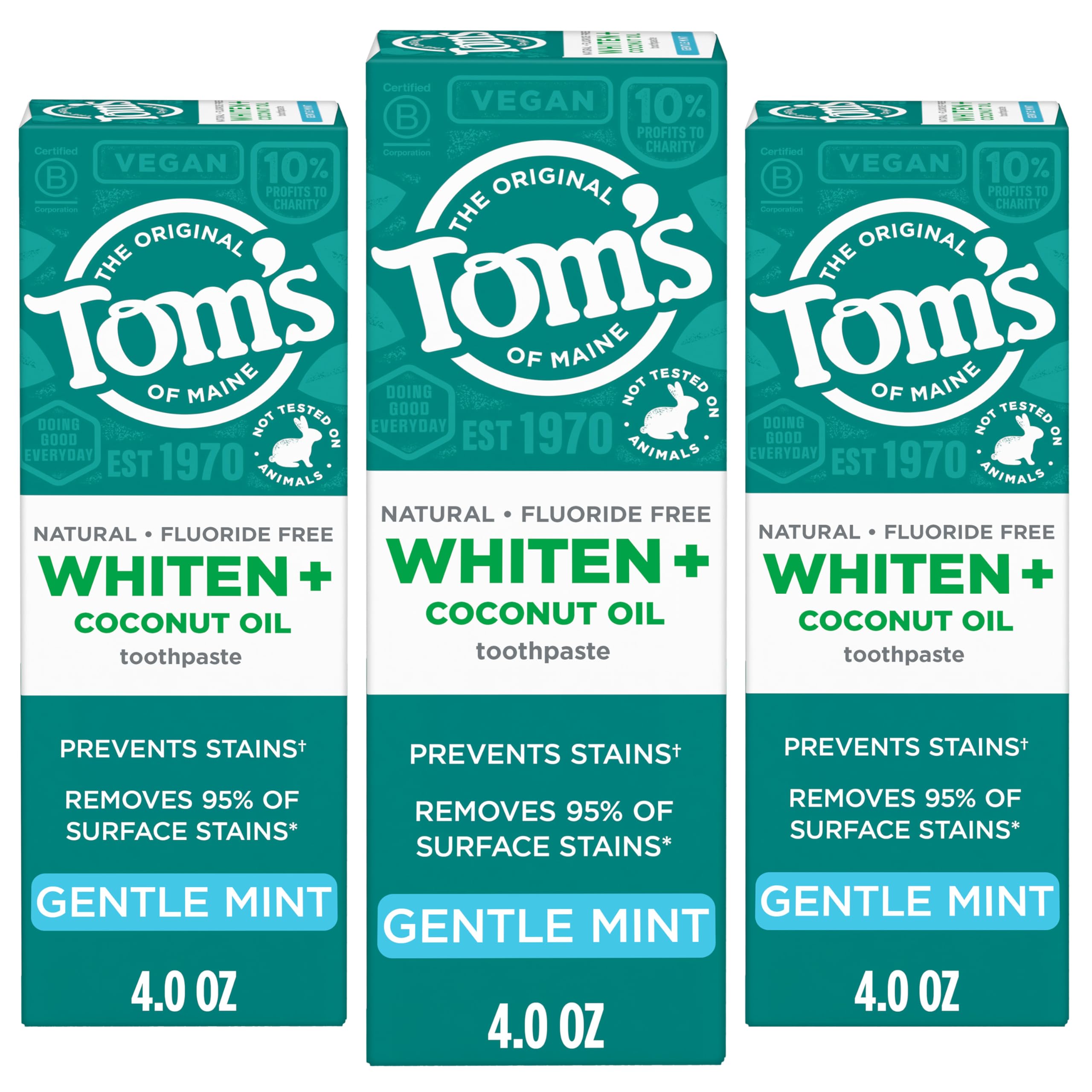 Tom's of Maine Whiten and Coconut Oil Toothpaste, Gentle Mint, 3 - Product Imagery