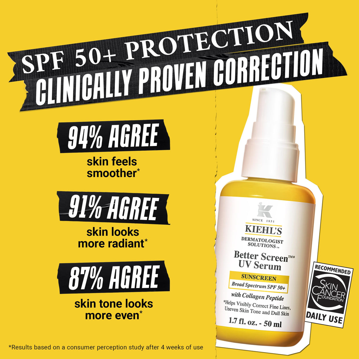 Kiehl's - Better Screen UV Serum SPF 50+ Facial Sunscreen, Collagen Peptide | Facial Sunscreen for Shielding UVA & UVB -
