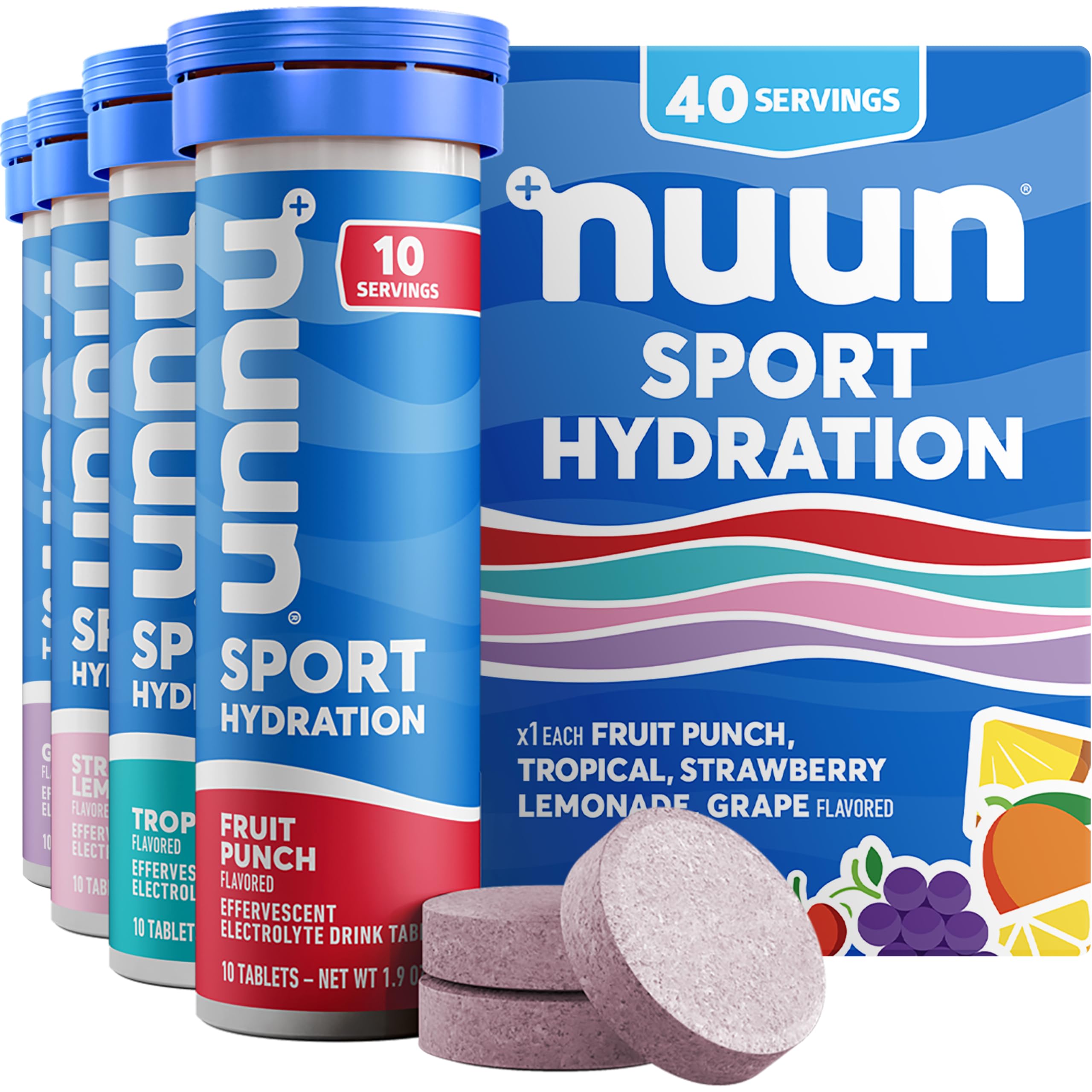 Nuun Sport Electrolyte Tablets Mixed Flavors, GF & Vegan, 4 Pack - Product Imagery