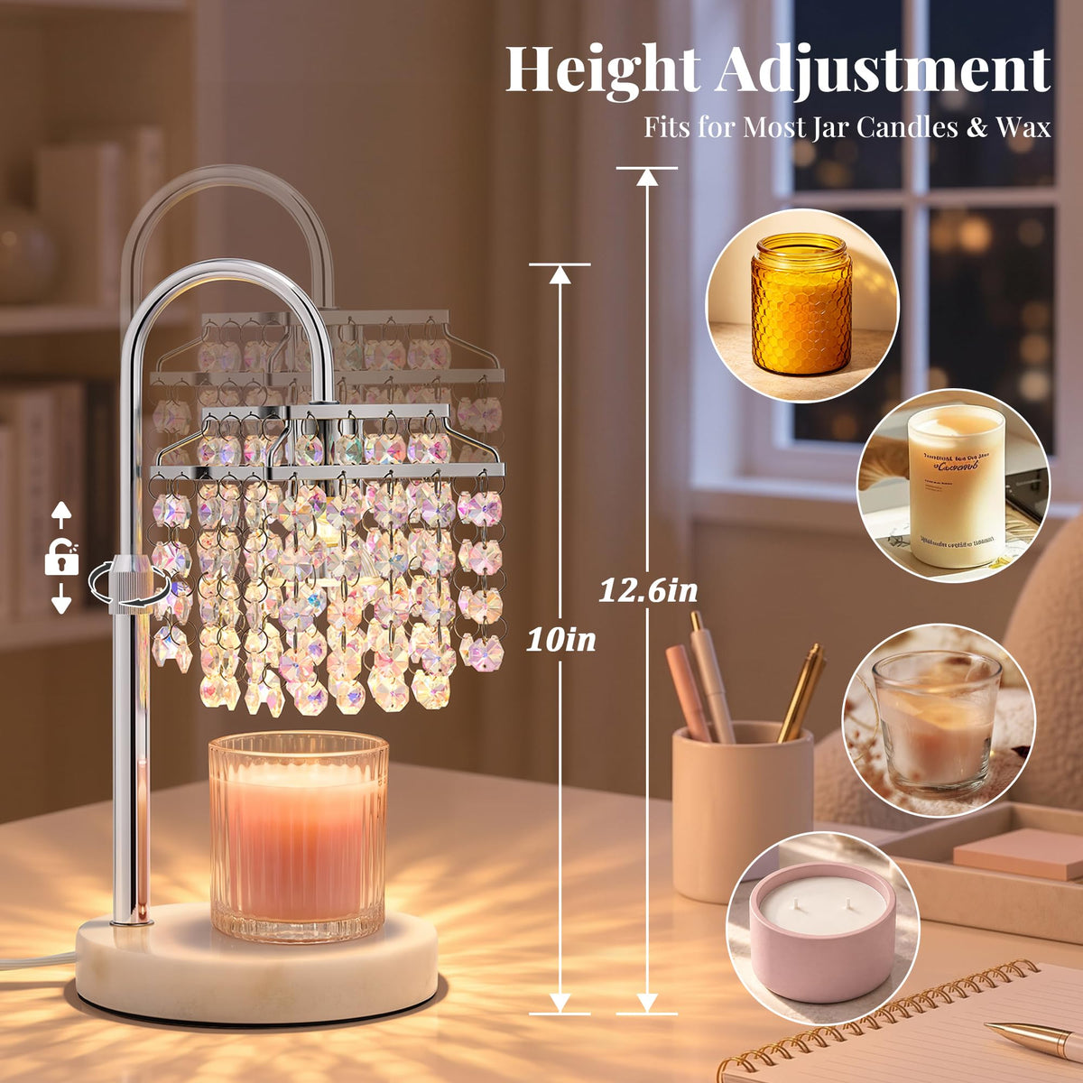 Crystal Candle Warmer Lamp with Timer Dimmable Brightness - Luvkczc Official Imagery - 3