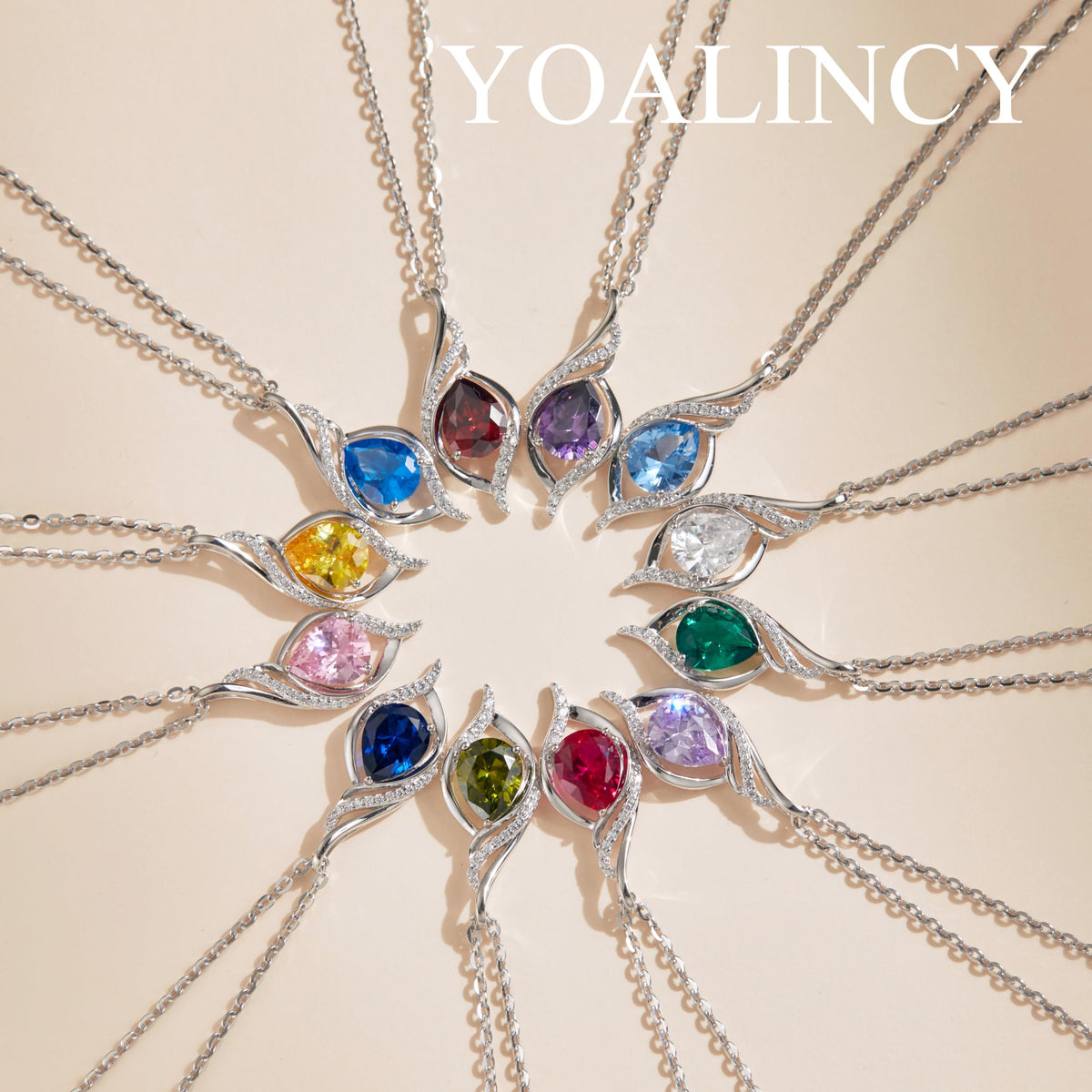 yoalincy Birthstone Necklaces for Women Infinity Pendant S925 Sterling Silver Teardrop Pendant Necklace Anniversary Birt