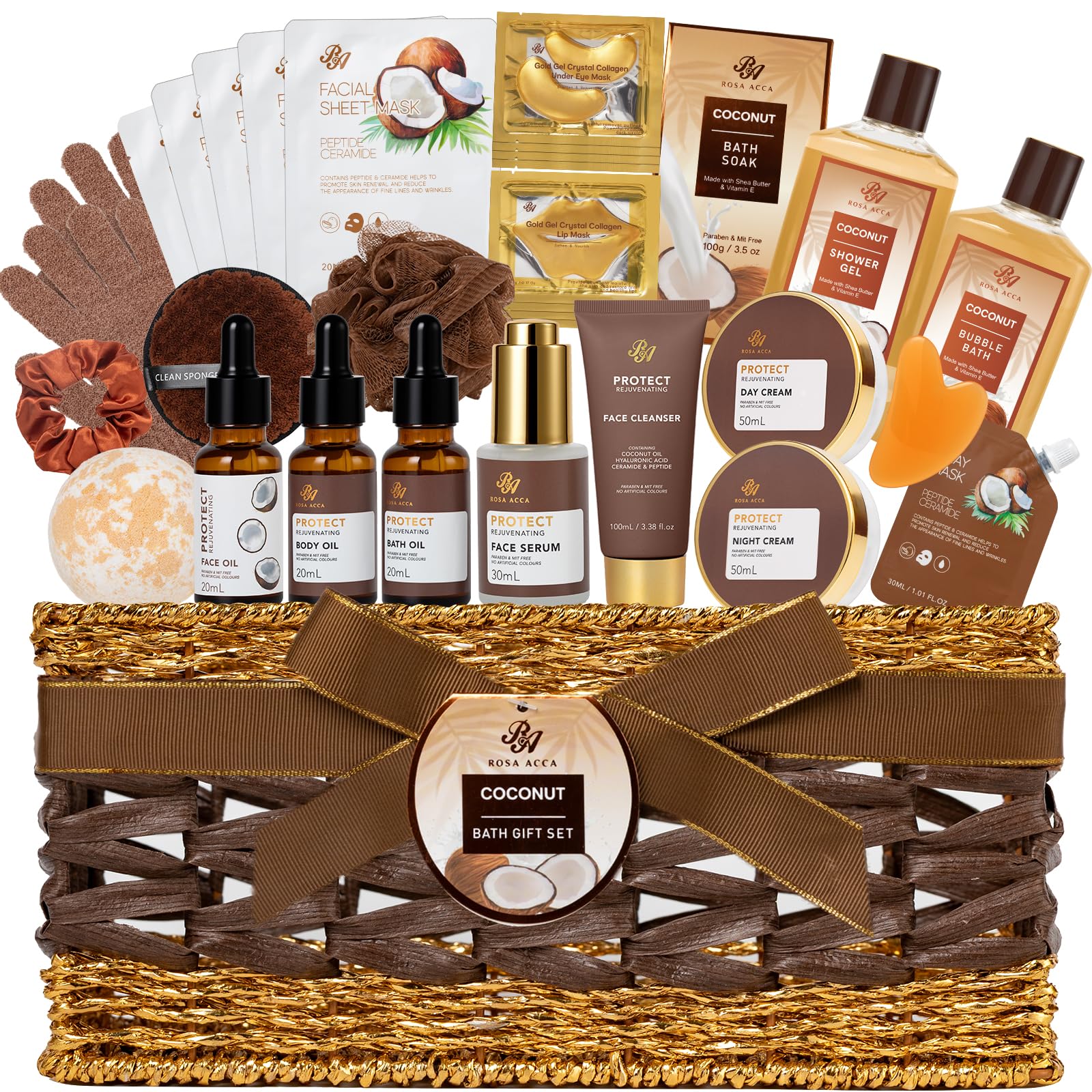 Gifts for Women & Men, 32 Pcs Coconut Vanilla Spa Gift Basket - Product Imagery