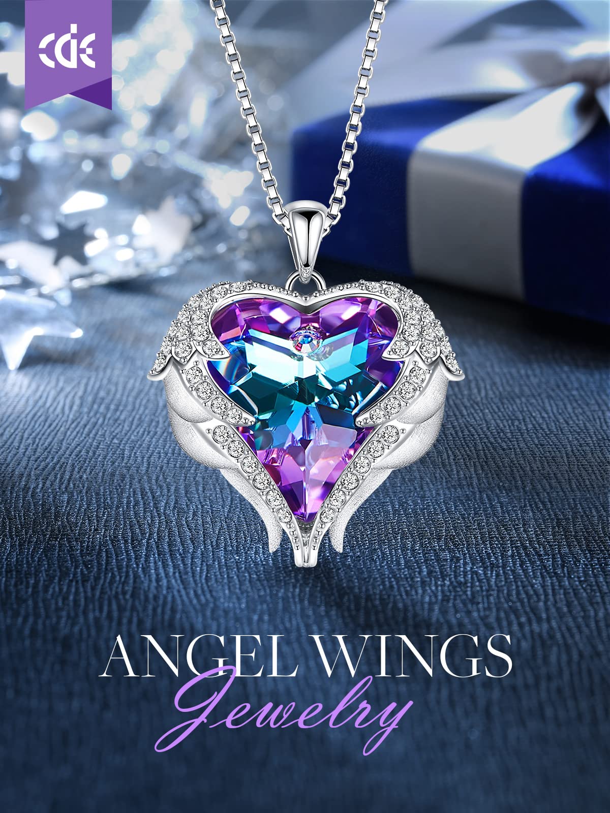 CDE Angel Wings Heart Birthstone Pendant Necklace Gift for Women – packaging and label