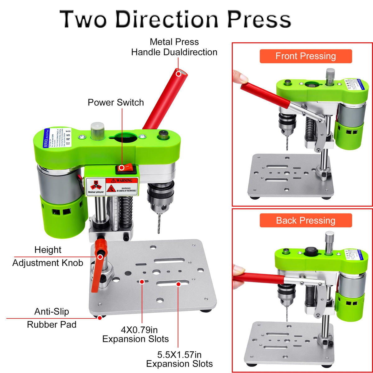 BERXOL Mini Drill Press, Benchtop Portable Electric Drilling Machine, B10 Chuck – full view, size 6 millimeters