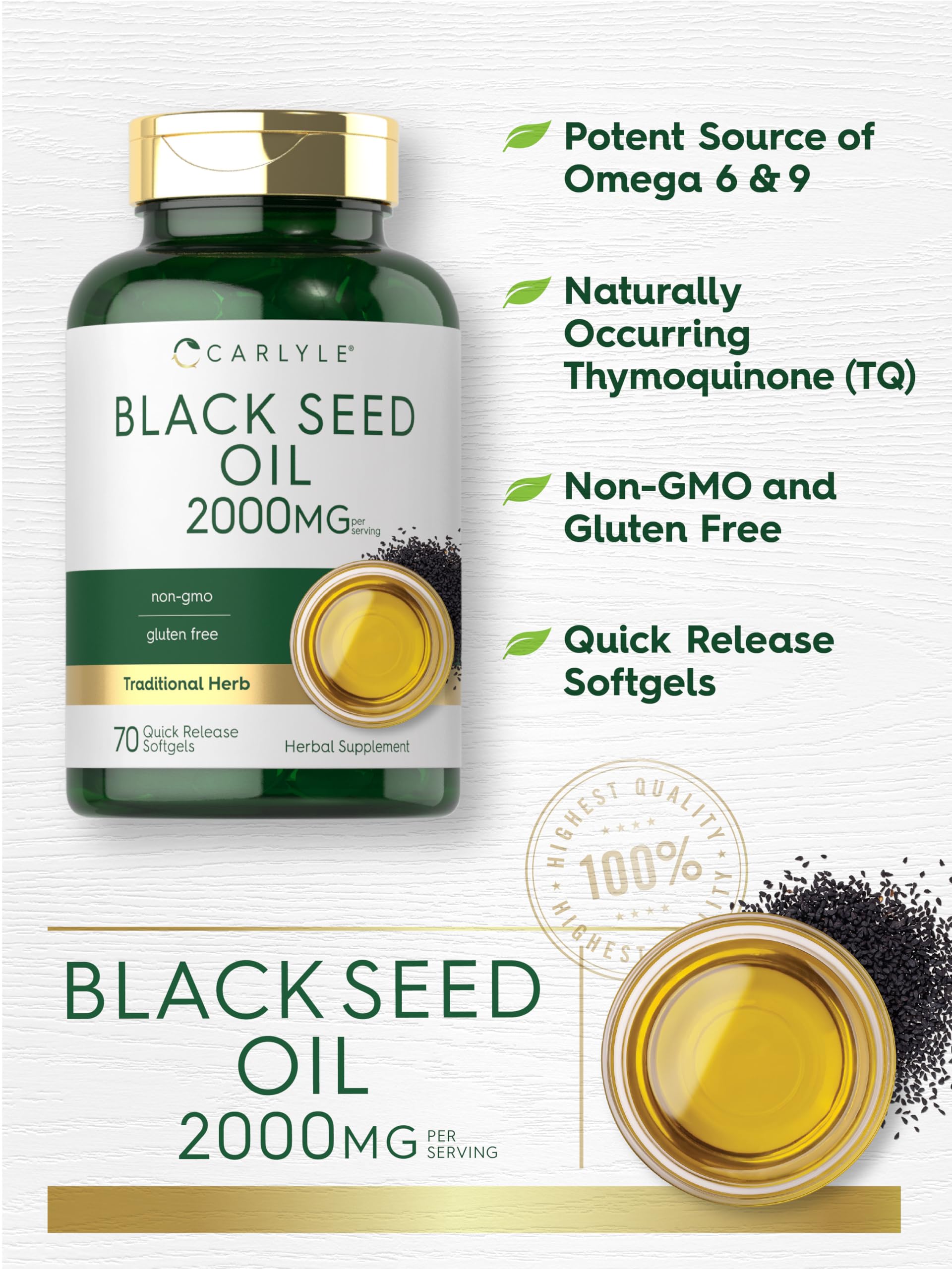 Carlyle Black Seed Oil Softgel Capsules | 2000mg | 70 Pills