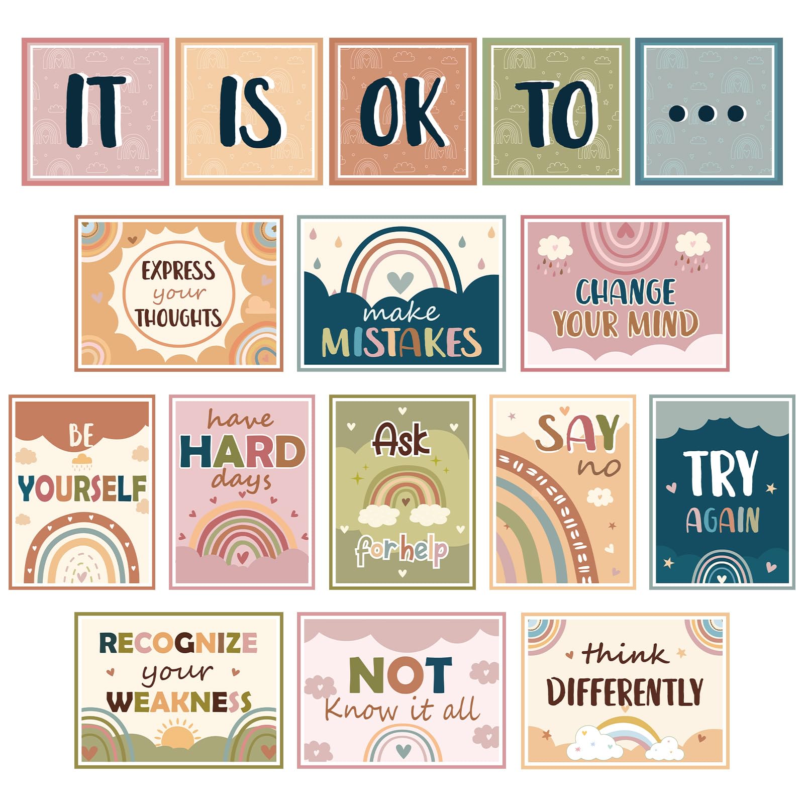 Mental Health Posters It's OK to Boho Bulletin Board Decorations - Product Imagery