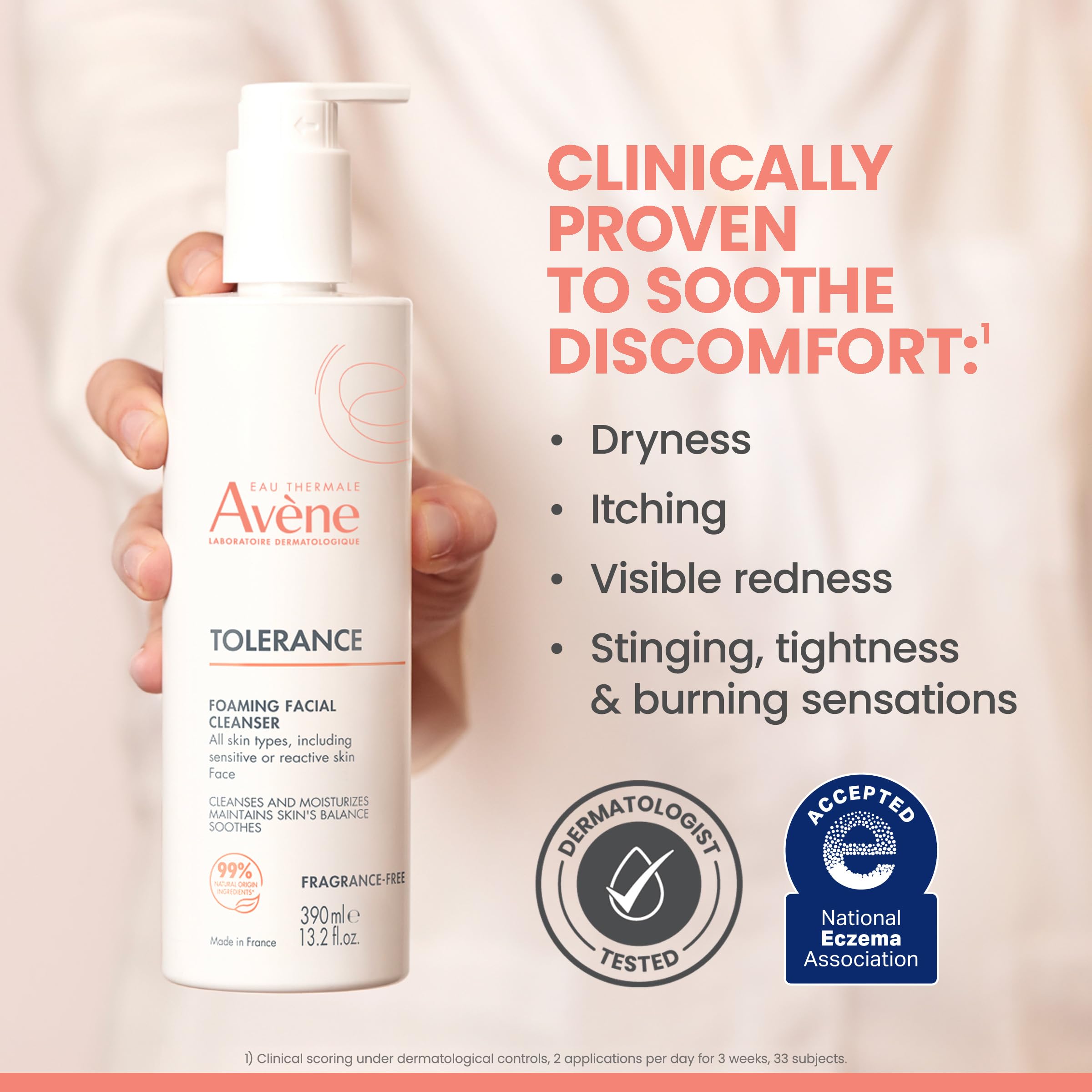Gentle foaming facial cleanser for sensitive skin by Eau Thermale Avène, 5 oz bottle, suitable for delicate skin types.