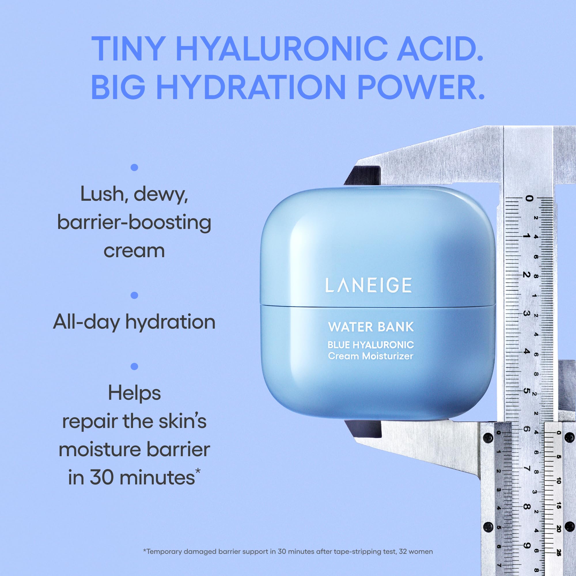 Laneige Water Bank Blue Hyaluronic Cream 50ml jar showing the hydrating skincare product with blue and white packaging.