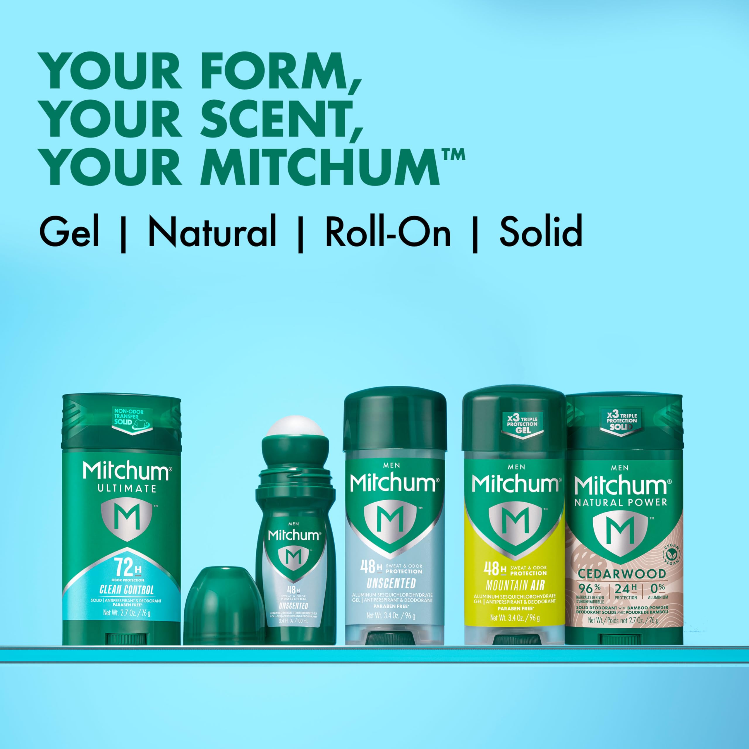 Mitchum 72H odor protection antiperspirant deodorant in Clean Control, 2-pack, showing the deodorant sticks with blue and white packaging.