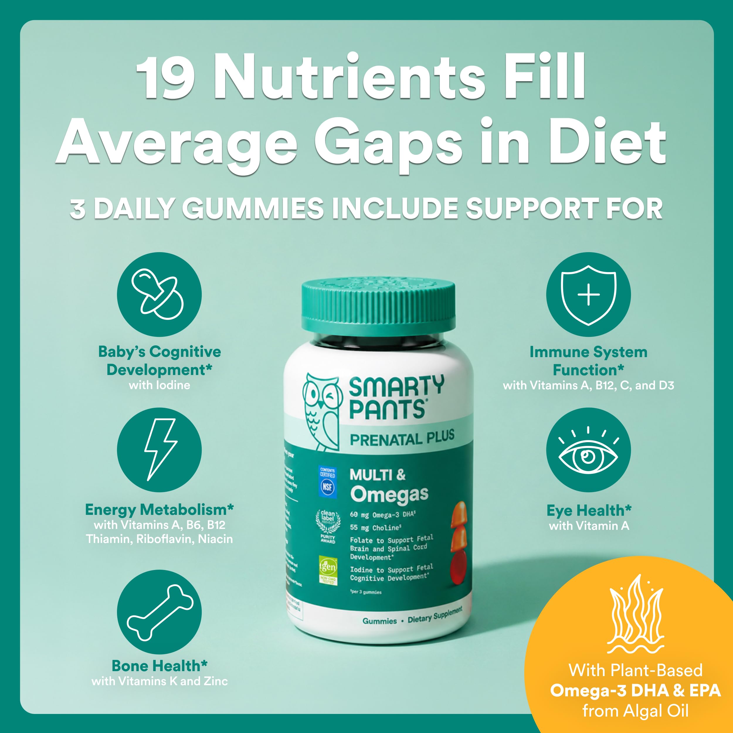 SmartyPants Prenatal Multivitamin Gummies with Omega 3 DHA/EPA, Methylfolate, Biotin, Vitamins D3, C, B12, B6, A, K, and Zinc, Gluten Free, Clean Label, Two Fruit Flavors, 90 Gummies (30 Day Supply)