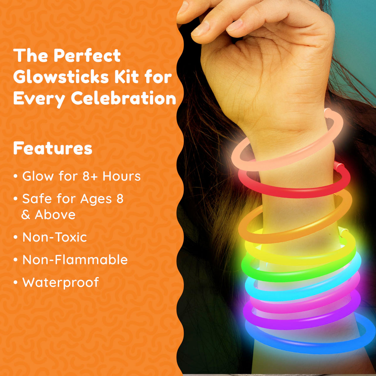 Glow Fever Glowsticks Bulk 1200pcs Party Pack includes 600 8" Glow Sticks and 600 connectors, Bracelets and Necklace