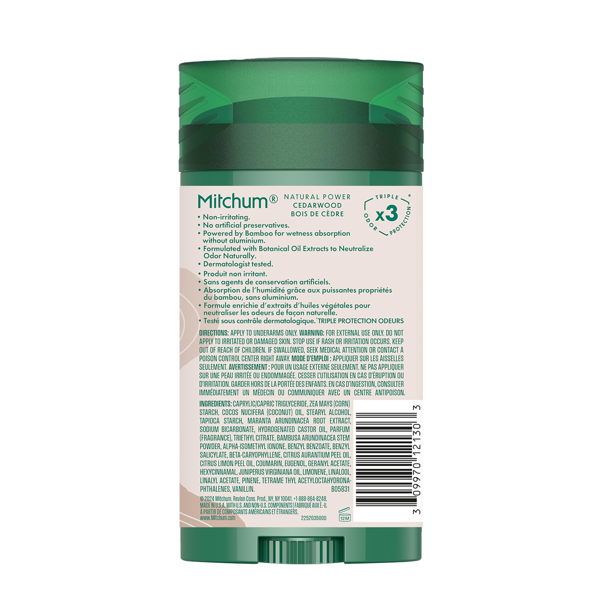 Mitchum Men’s Natural Power Deodorant Solid, Cedarwood, 2.7 oz