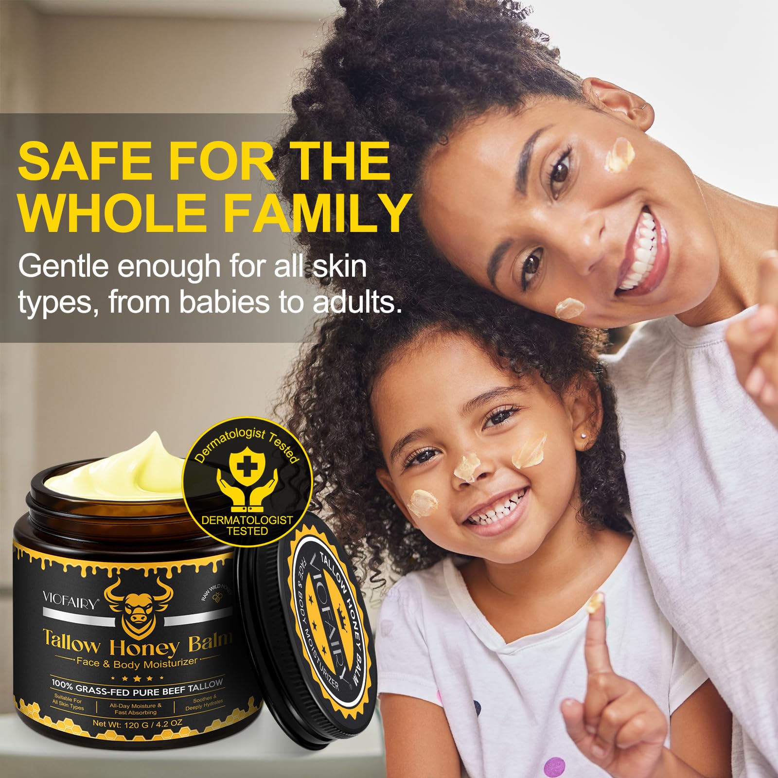 VIOFAIRY Whipped Tallow Honey Balm – Face & Body, 4.2oz