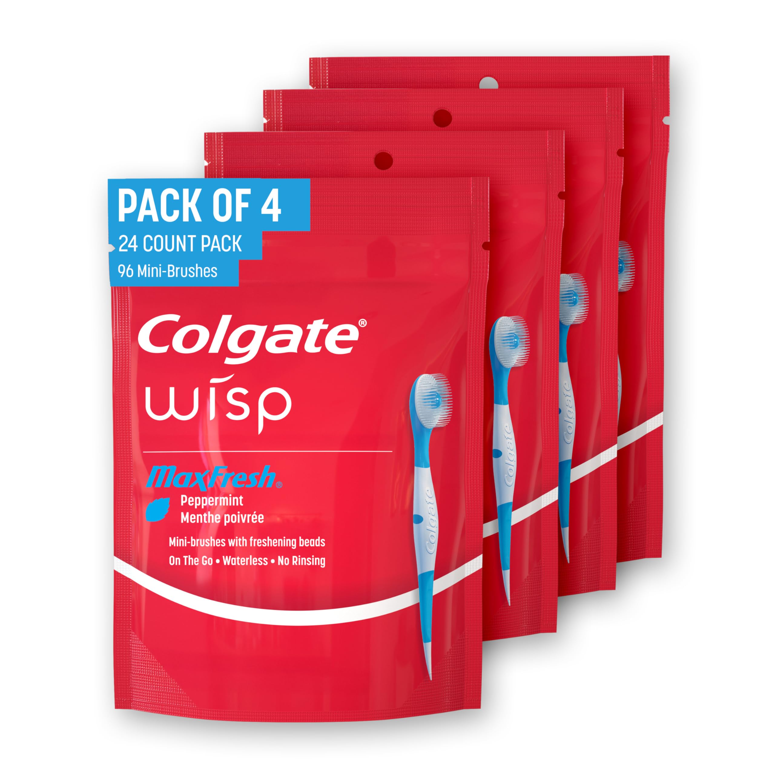 Colgate Wisp Disposable Toothbrushes for Travel, Pack of 4, 96 - Product Imagery
