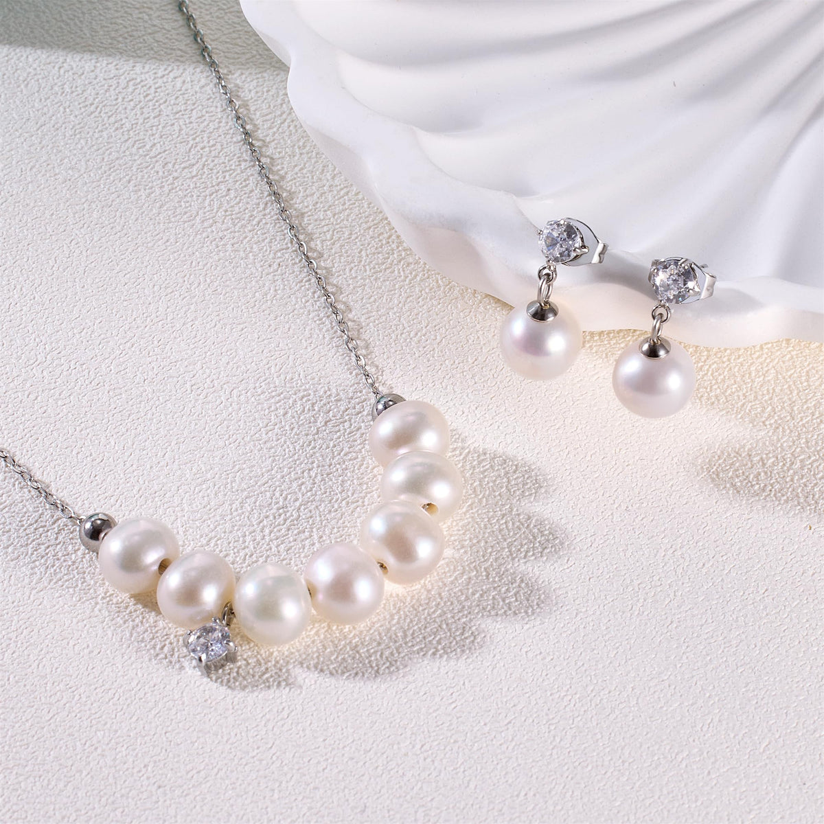 RuixiVelle Gold jewelry sets for women Freshwater Pearl Necklace Earrings Set for Wedding Brides, Bridesmaids, Birthday 