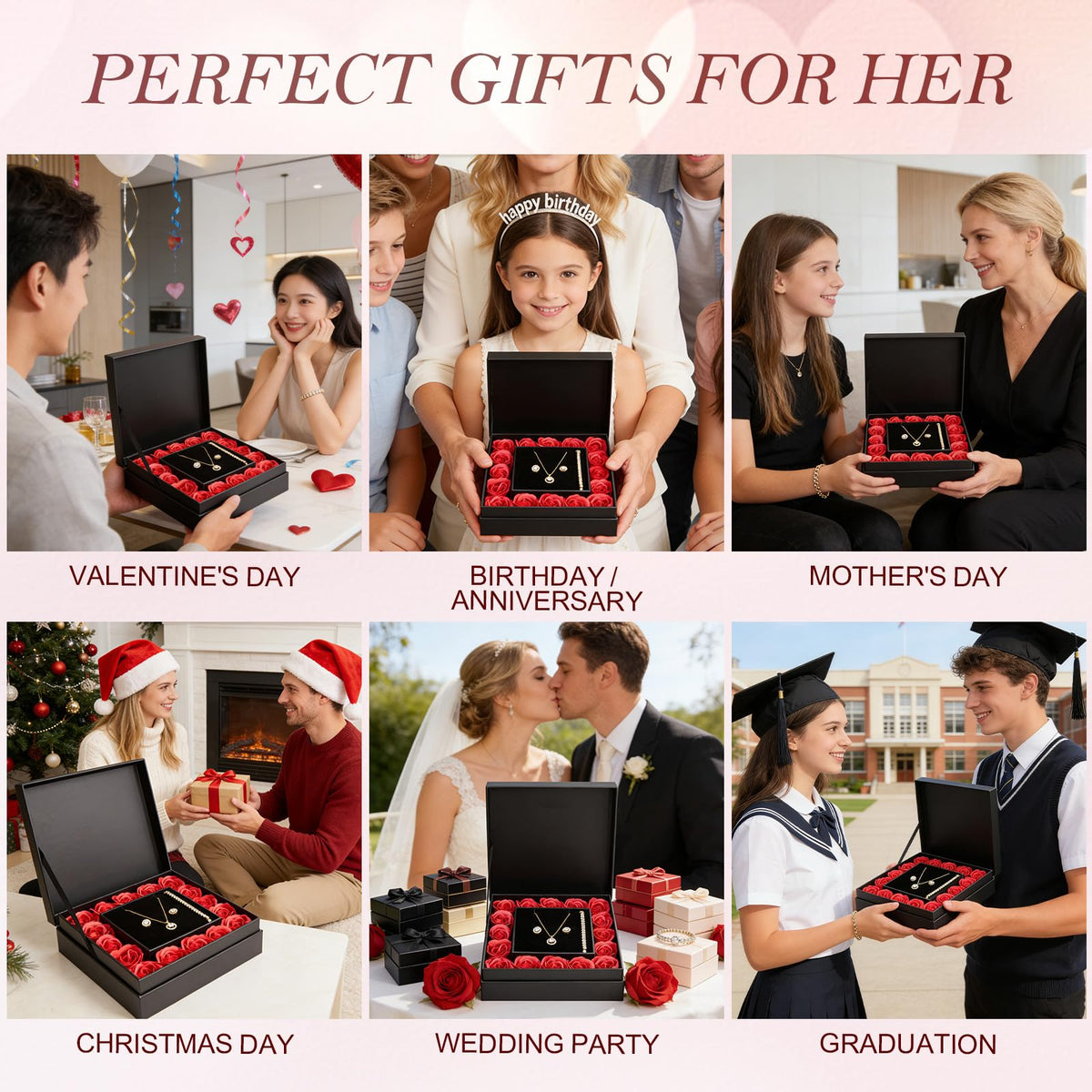 WDS WONDROUS Preserved Rose Jewelry Set for Women 4PCS Red - WDS WONDROUS Official Imagery - 7