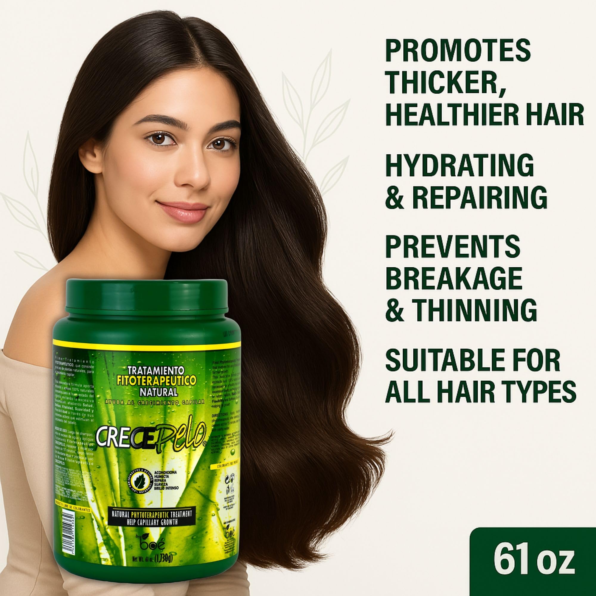 CrecePelo Natural Phytotherapeutic Hair Growth Treatment, Deep Conditioning & Strengthening Mask – Promotes Thicker, Healthier Hair – Hydrating & Repairing Formula for All Hair Types – 61 oz