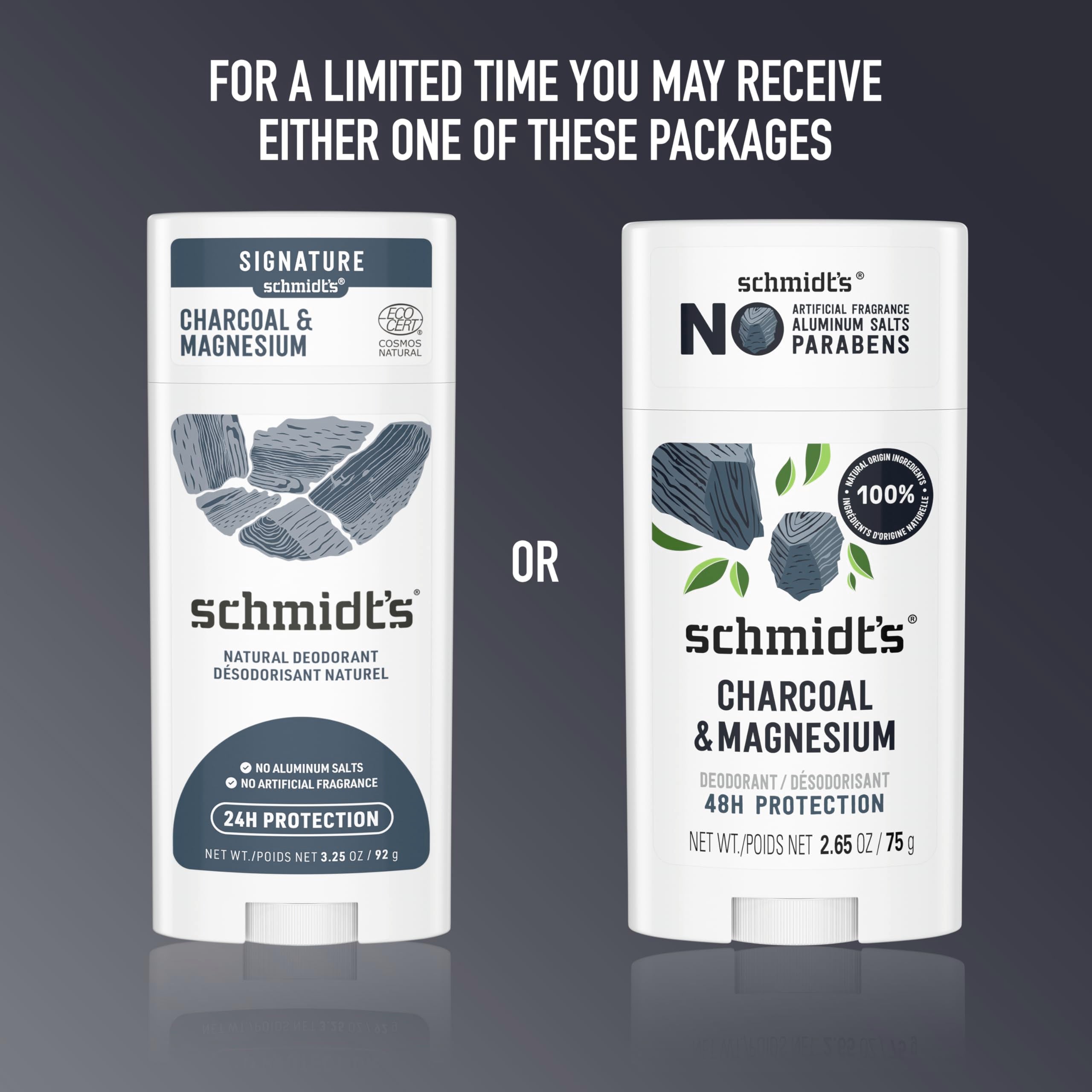 Schmidt's Vegan Deodorant in Charcoal & Magnesium, 2.65 oz, natural body deodorant with charcoal and magnesium ingredients.