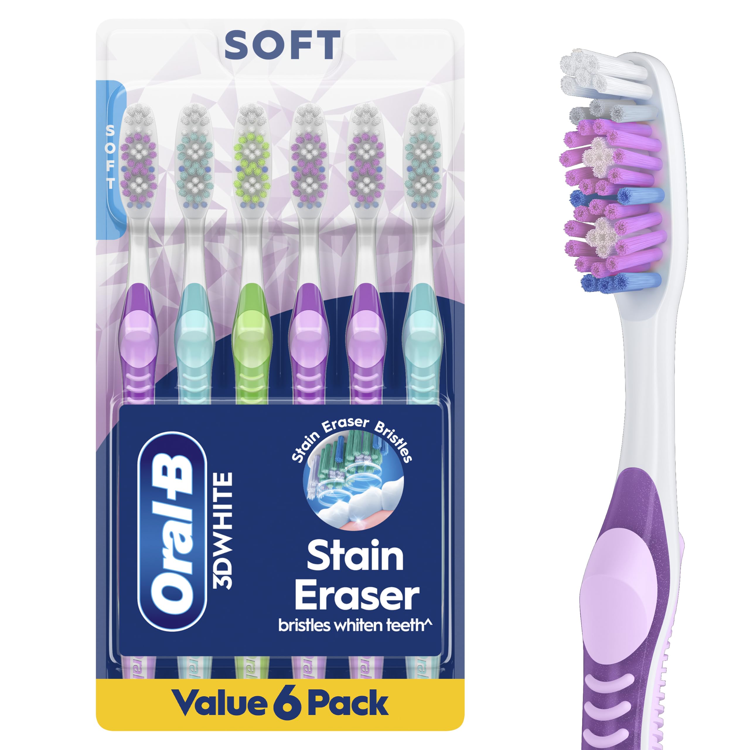 Oral-B 3DWhite Stain Eraser Manual Toothbrush, Soft, 6 ct. - Product Imagery