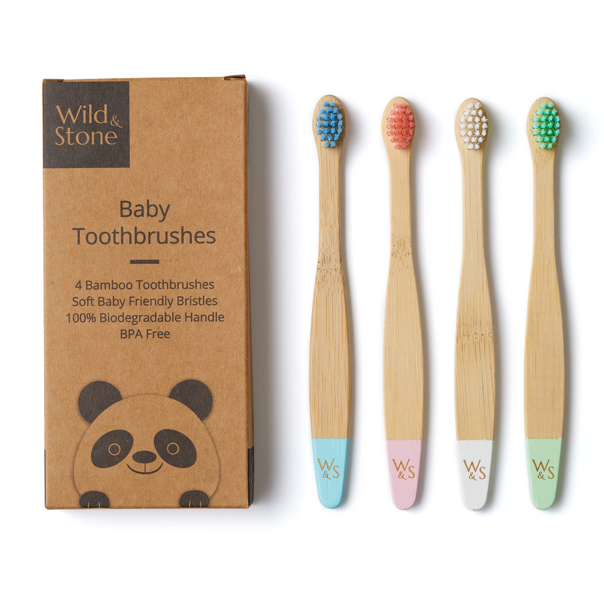Wild & Stone Organic Baby Bamboo Toothbrushes | 4 Pack | Soft - Product Imagery