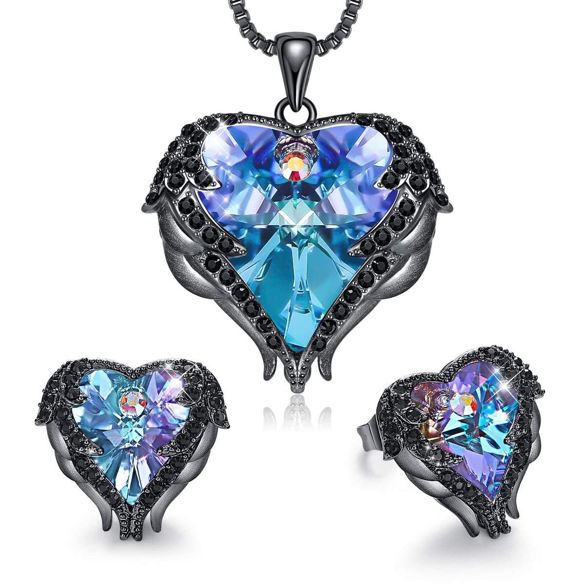 CDE Angle Wings Heart Pendant Necklace and Earrings Jewelry Gift for Women – Black-02-Feb-Amethsy Purple Birthstone, Bra