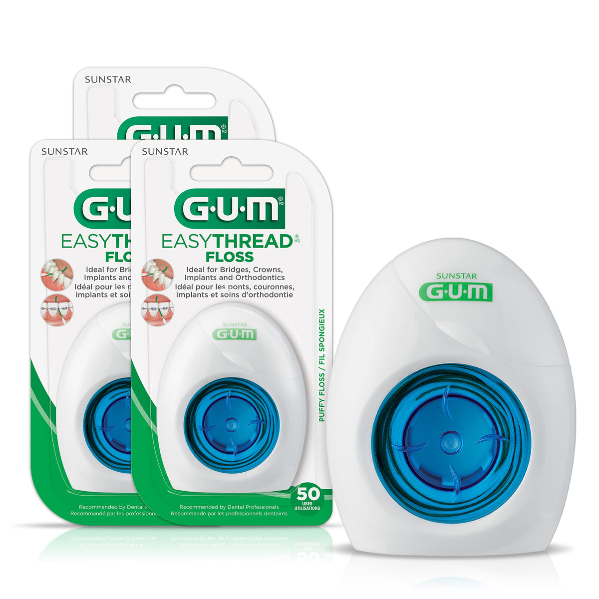 GUM EasyThread Threader Floss - Expanding Dental Floss for Braces, Bridges, and Implants - Built in Rigid Floss Threader