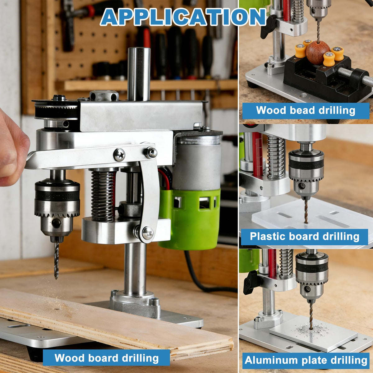 MXBAOHENG Mini Benchtop Drill Press with Work Light, Rear-Mounted 795 Motor Design – alternate angle