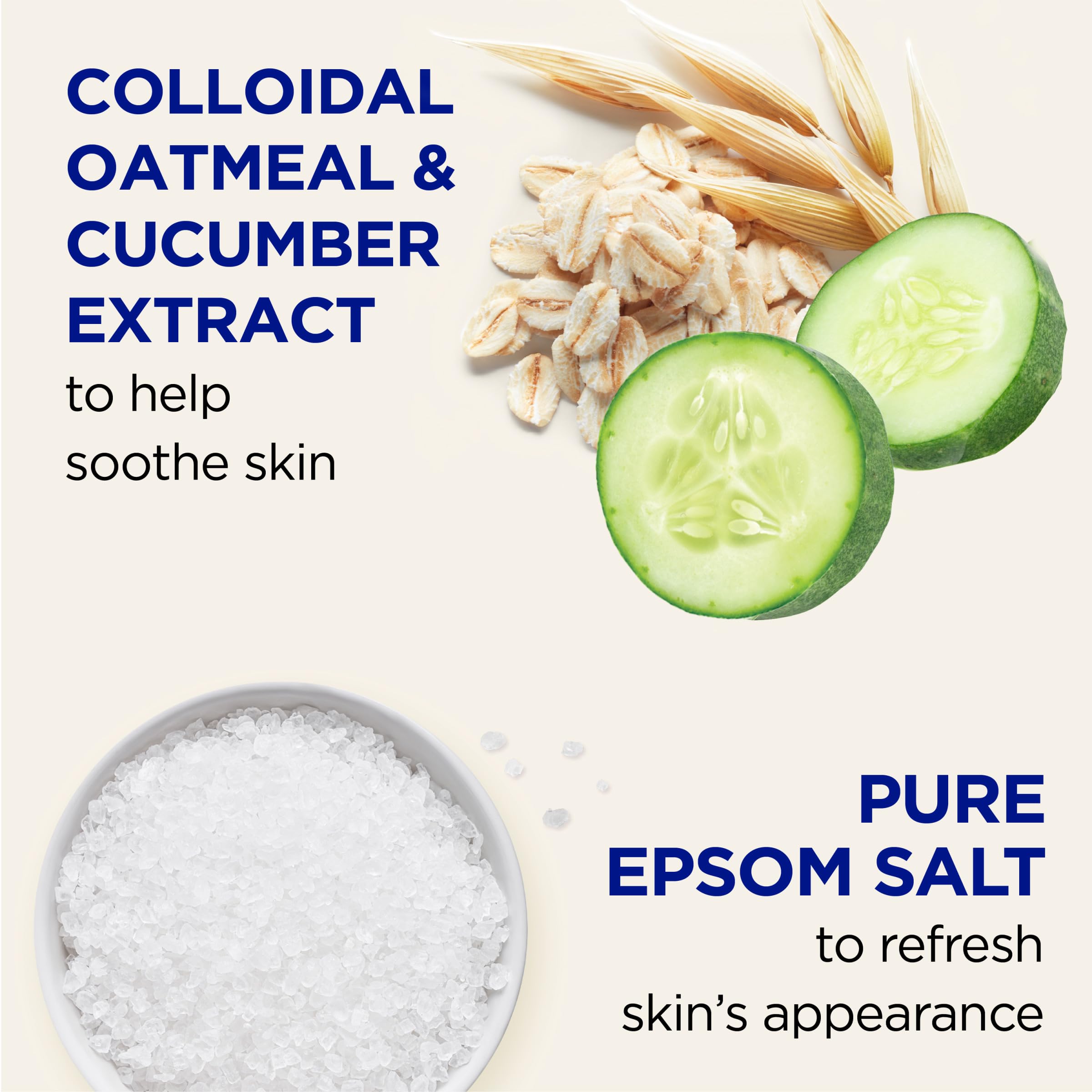 Dr Teal's foaming bath with Epsom salt, oatmeal, and cucumber in a 34 fl oz bottle, designed for sensitive skin.