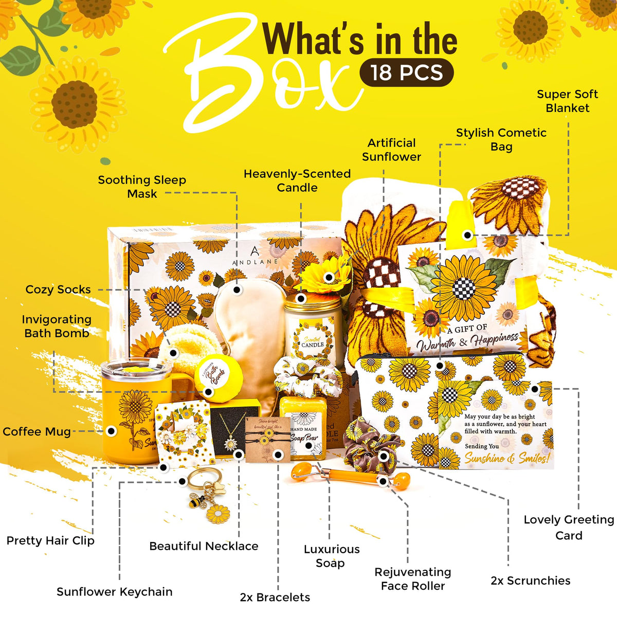 Sunflower Gifts for Women 18Pcs Unique Gift Basket Set - Andlane Official Imagery - 3