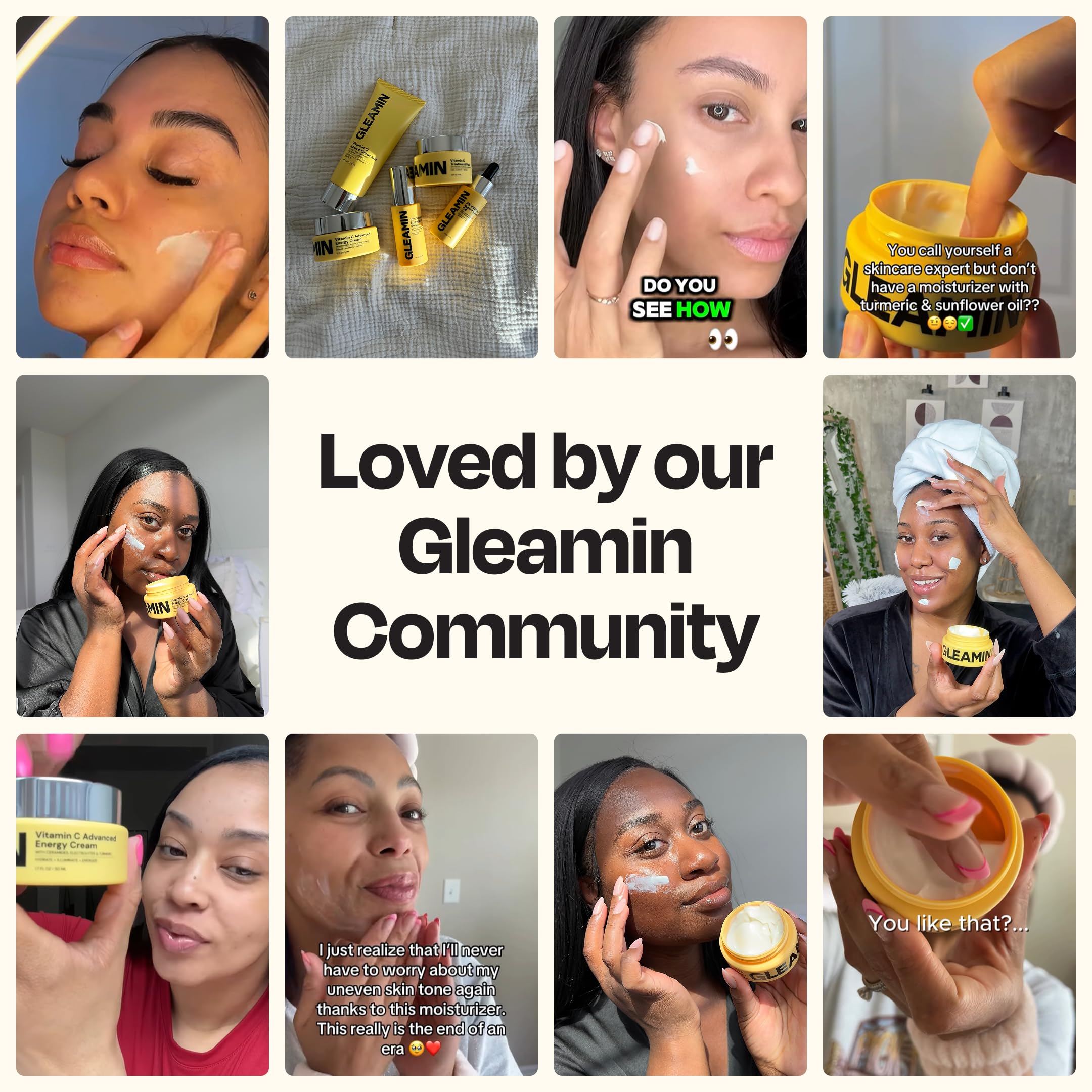 Gleamin Brightening Face Moisturizer in 1.7 fl oz bottle, smooth texture, and natural glow for radiant skin.