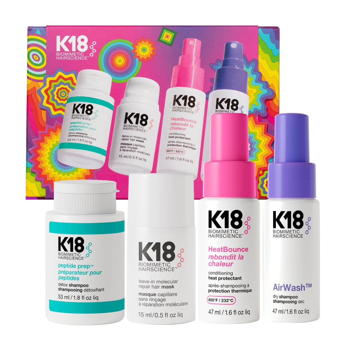 K18 Mini Hair Kit: Detox Shampoo, Repair Mask, Heat Protectant, Dry Shampoo – product photo (Sets &amp; Kits)