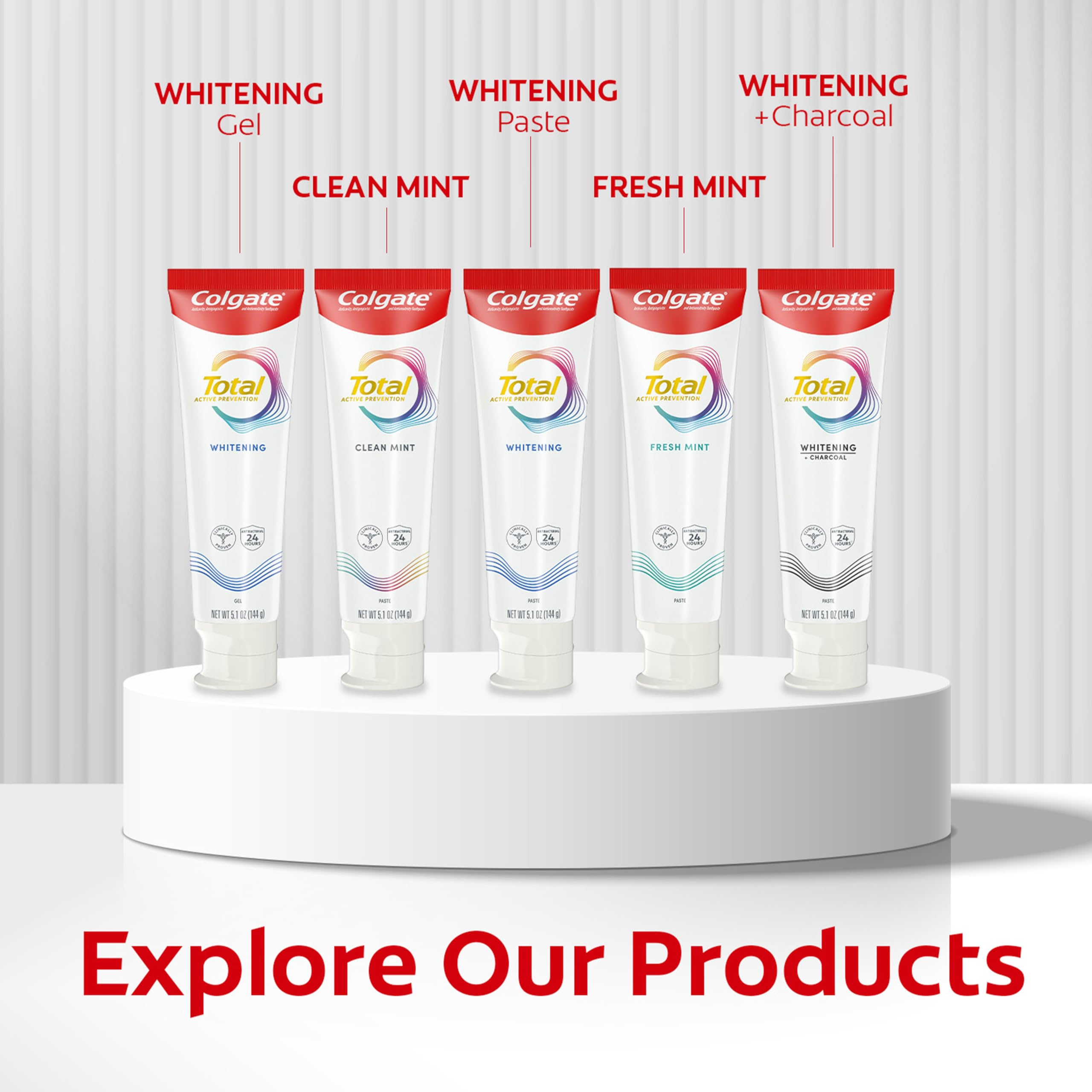 Colgate Total Whitening Toothpaste Gel with Fluoride, Bulk 4 Pack, 5.1 oz