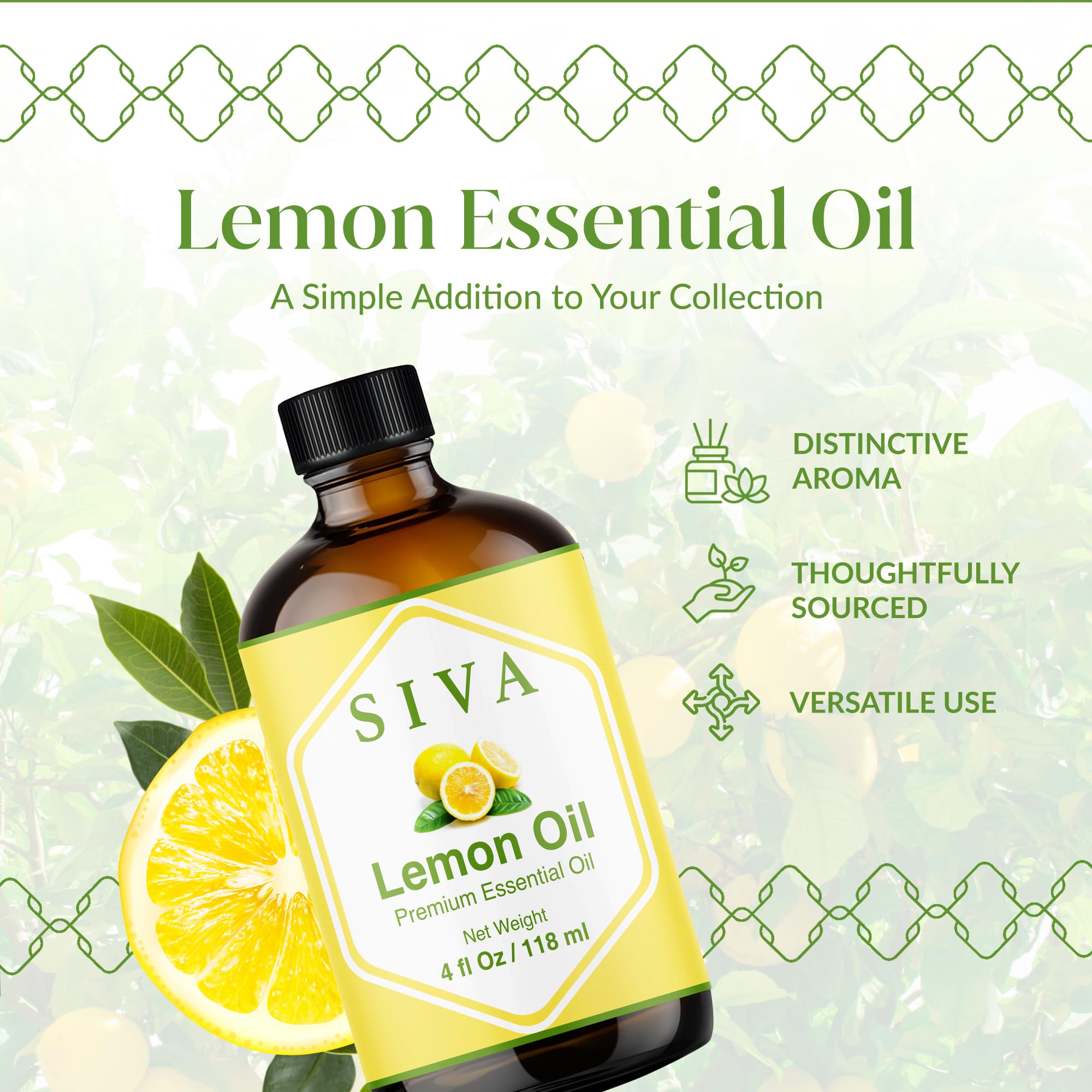 SIVA Organics Lemon Essential Oil 4oz | Glass Bottle