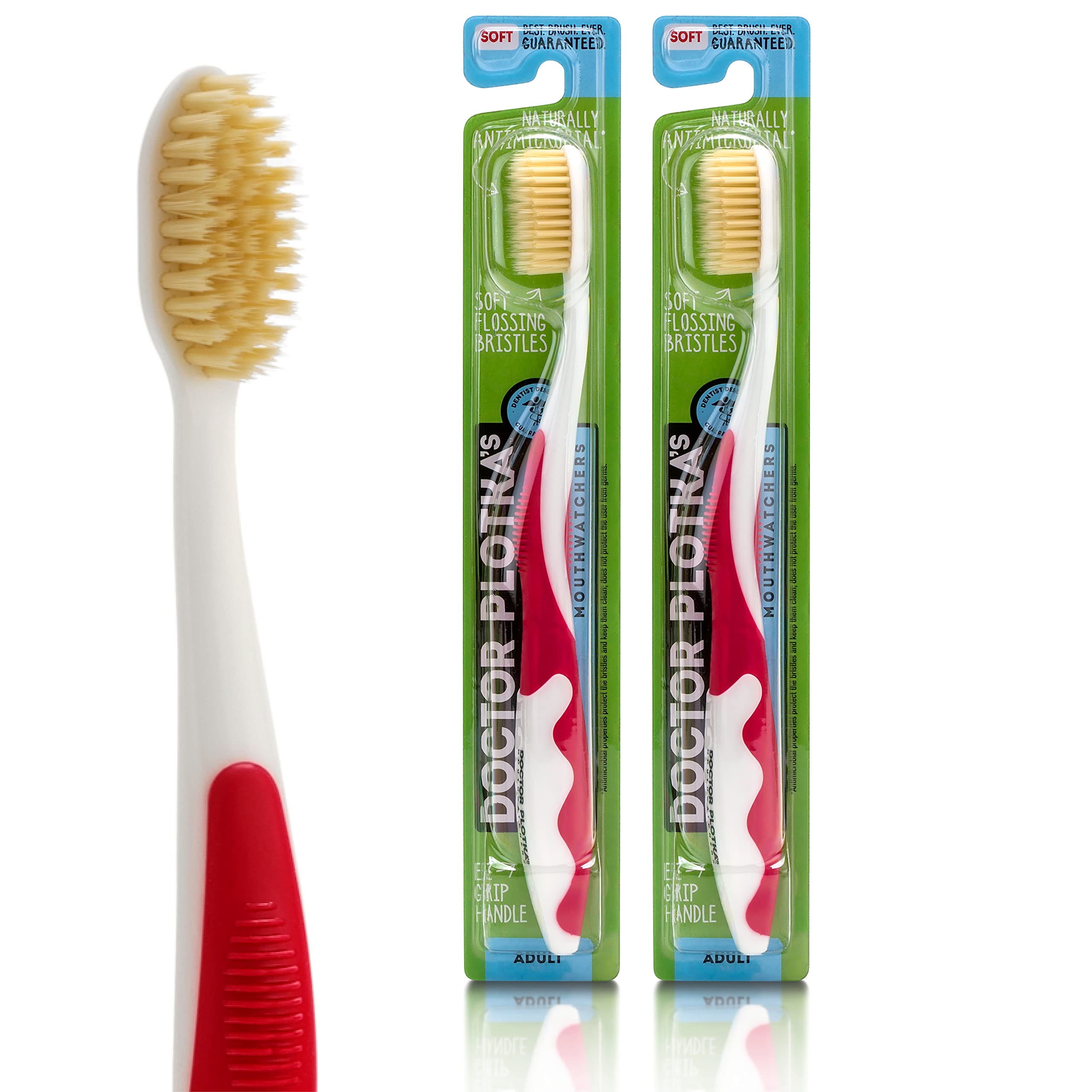 MOUTHWATCHERS Soft Flossing Manual Toothbrush, Adults, 2-Pack, - Product Imagery