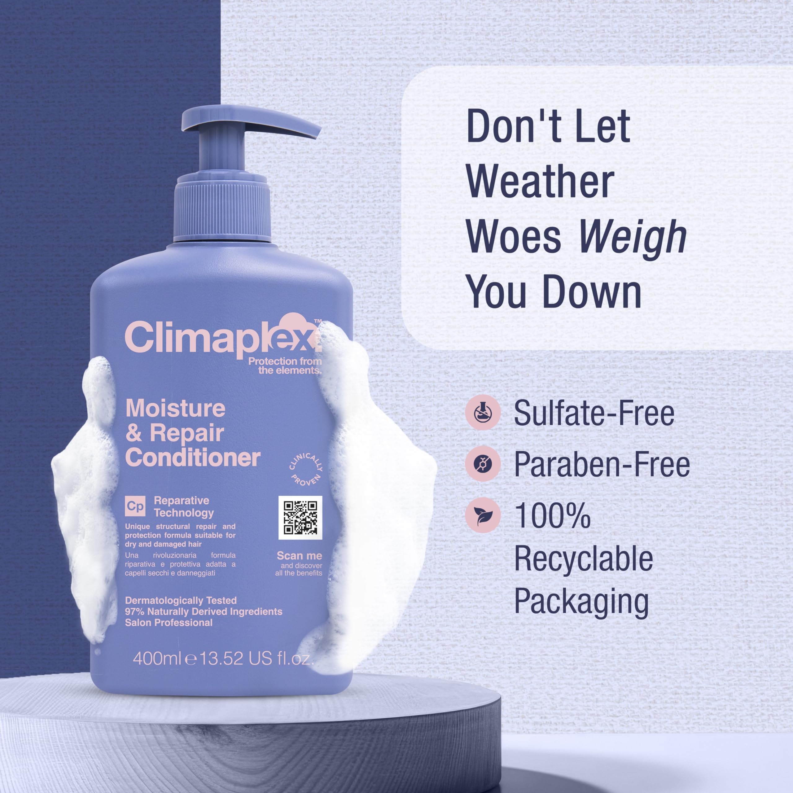 Climaplex Moisture and Repair Shampoo and Conditioner Set - Soothes and Purifies Scalp - Detangles Knots - Non-Greasy Formula - All Hair Types - 2 pcs