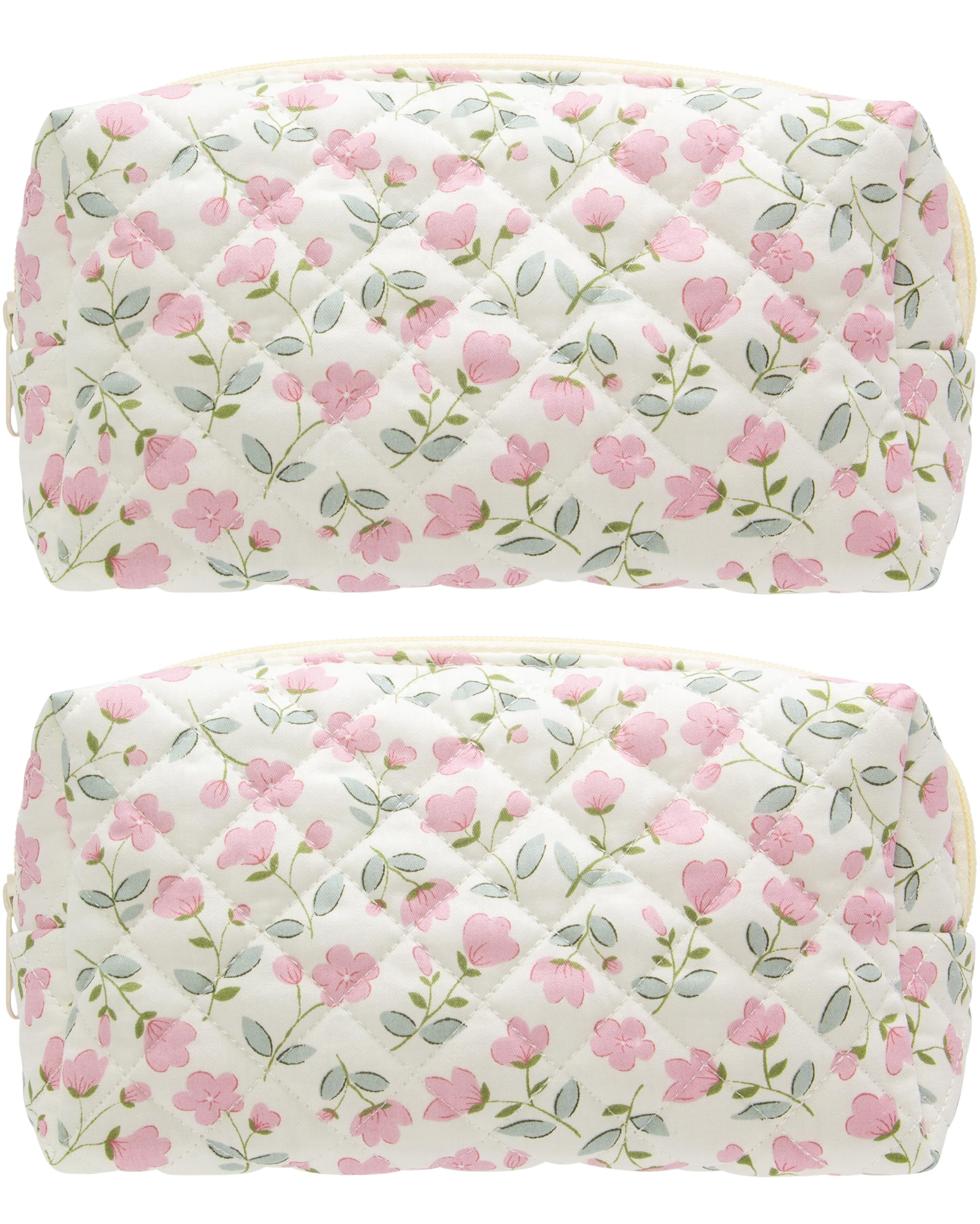 PAZIMIIK Small Quilted Makeup Bag,Zipper Cosmetic Pouch,Floral - Product Imagery