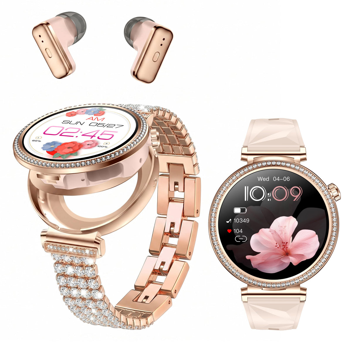 Ateclouds Smart Watches with Earbuds for Women Android/iPhone, Answer Call – Stainless Steel, 1.43 inches