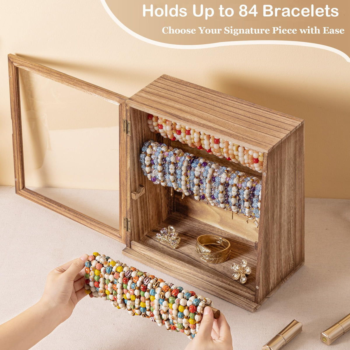 Emfogo Bracelet & Bangle Holder Organizer Display Box with Clear Door – back view and specifications