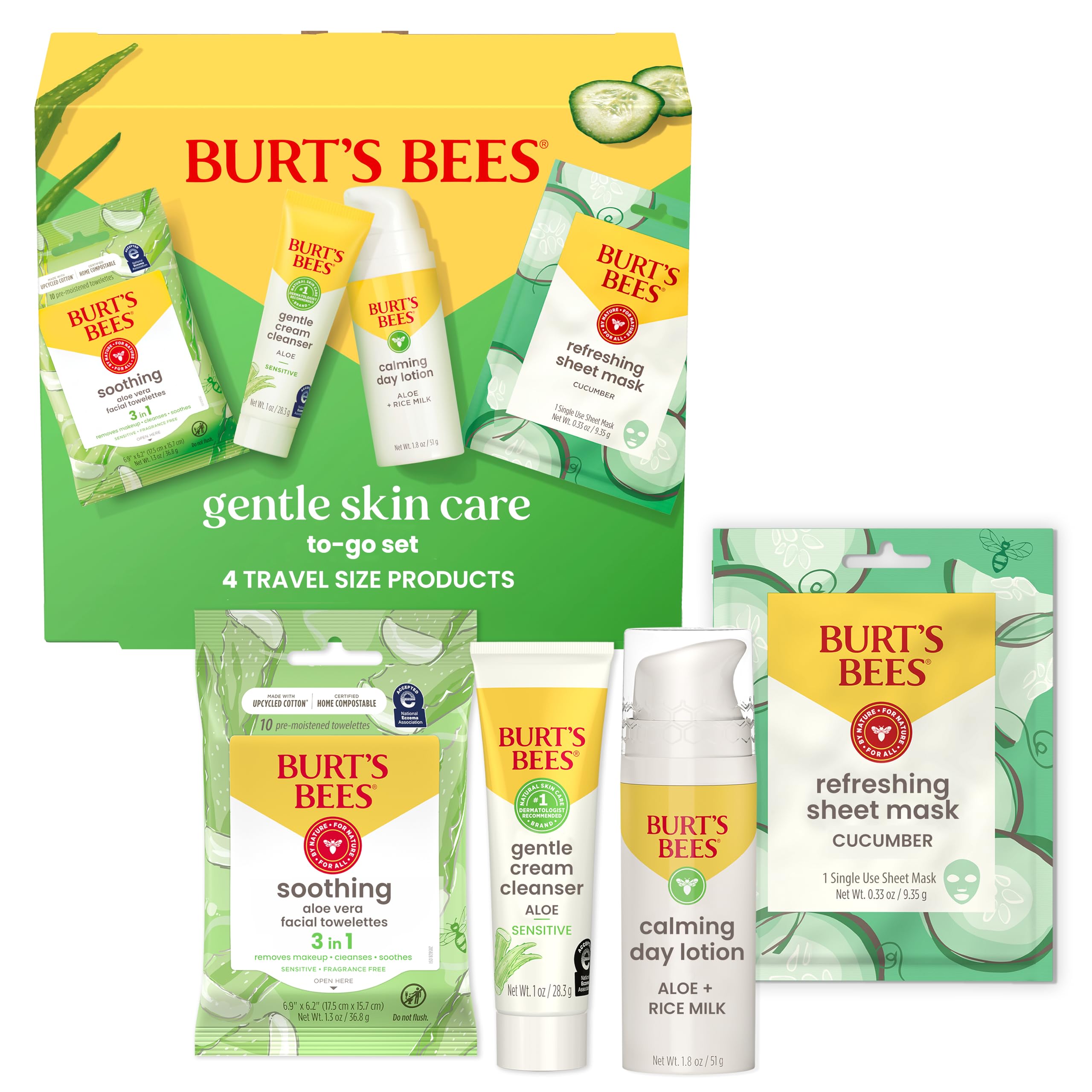 Burt's Bees Gentle Skin Care To-Go Set, Includes Cleanser, - Product Imagery