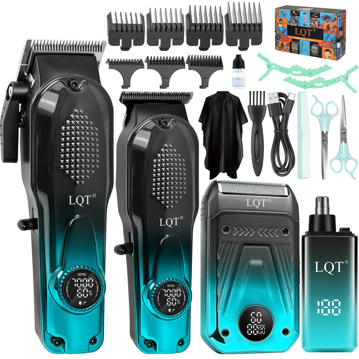 LQT Hair Clippers for Men Professional, 4-in-1 Cordless Barber Kit with Hair Clipper, Detail Trimmer, Foil Shaver and No