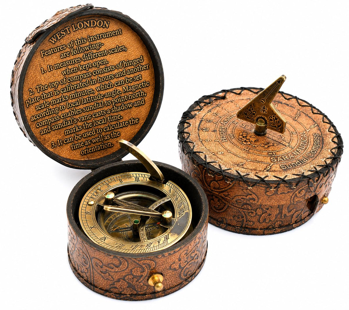 SARA NAUTICAL Antique Brass Sundial Compass, Sundial Clock in Box Gift Sun Clock Ship Replica Watch,Ship Decorations (Ne