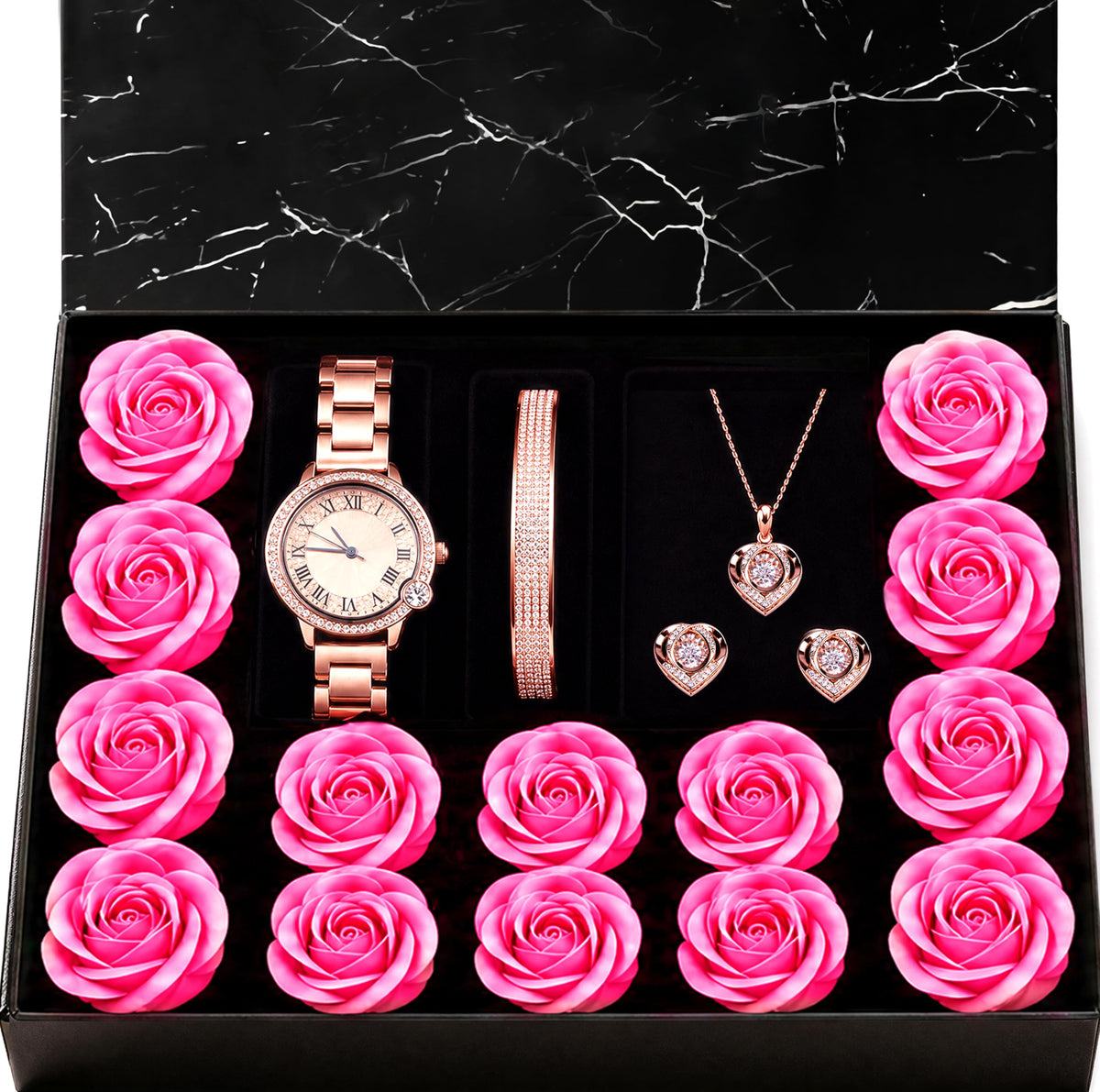 VTVKT Gifts for Women Jewelry Sets, 4 Pieces Rose Gold Jewelry Gift with Watch – product photo (Jewelry Sets)
