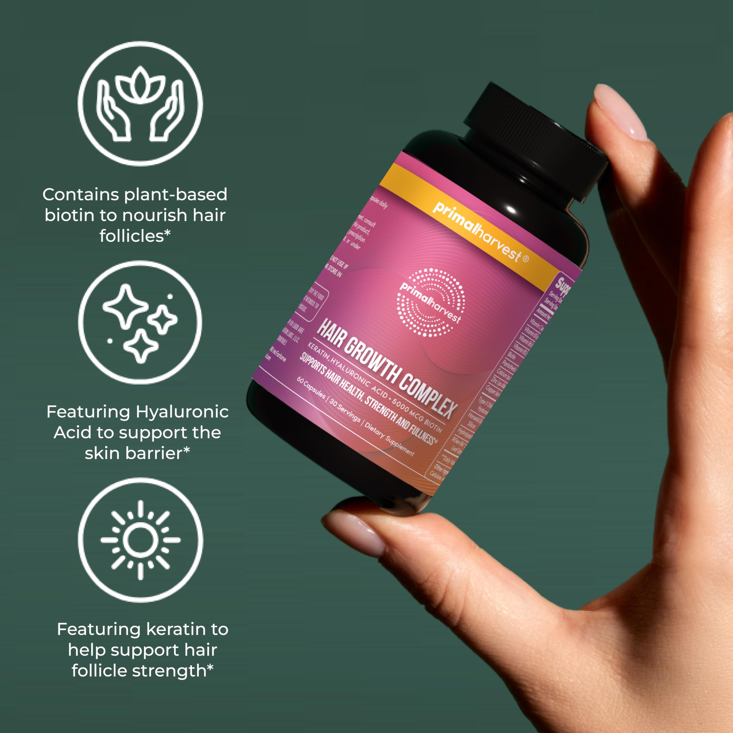 Primal Harvest Hair Growth Complex - Daily Supplement, Gluten & Dairy Free
