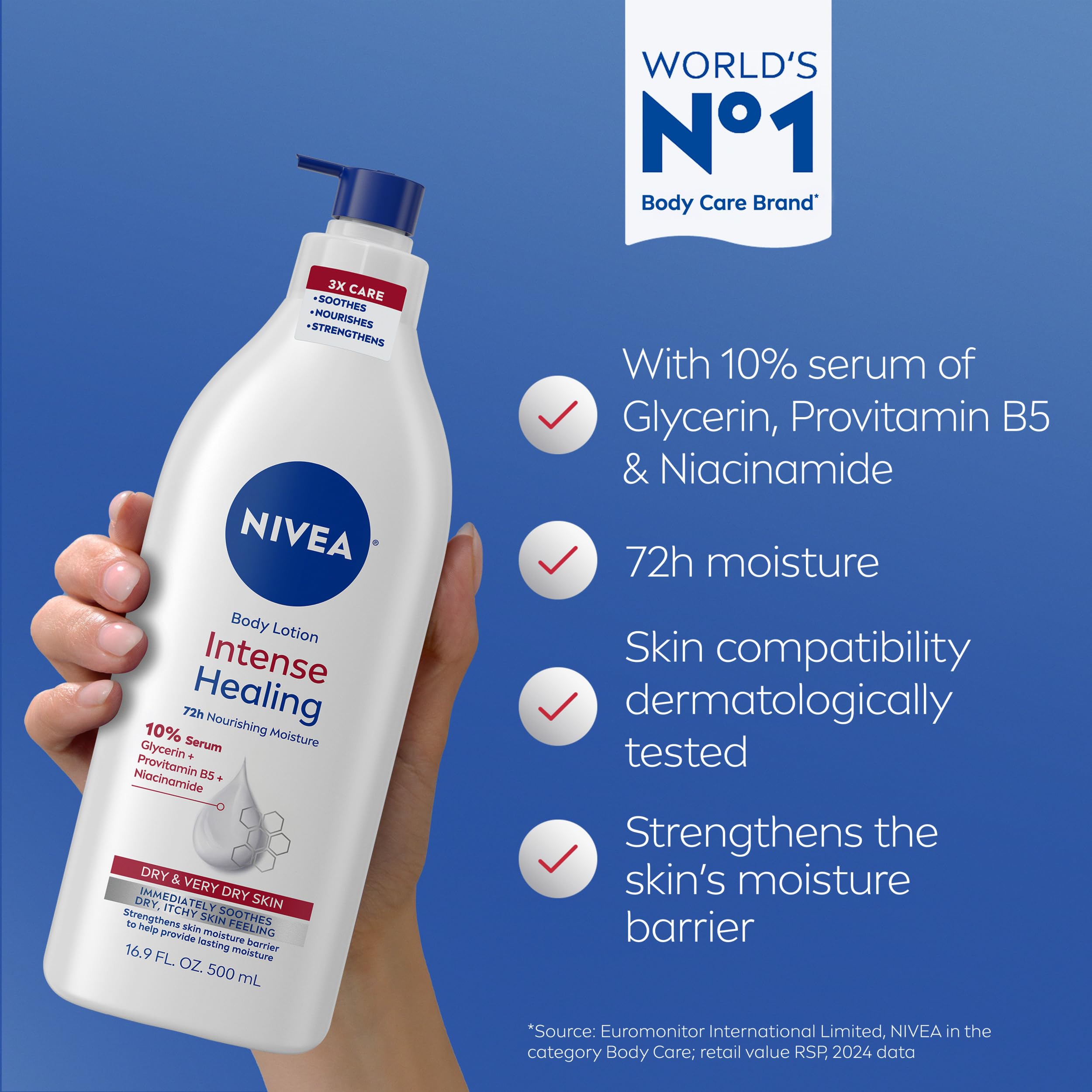 NIVEA Intense Healing Body Lotion, 72-Hour Moisturizing Lotion,16.9 FL OZ