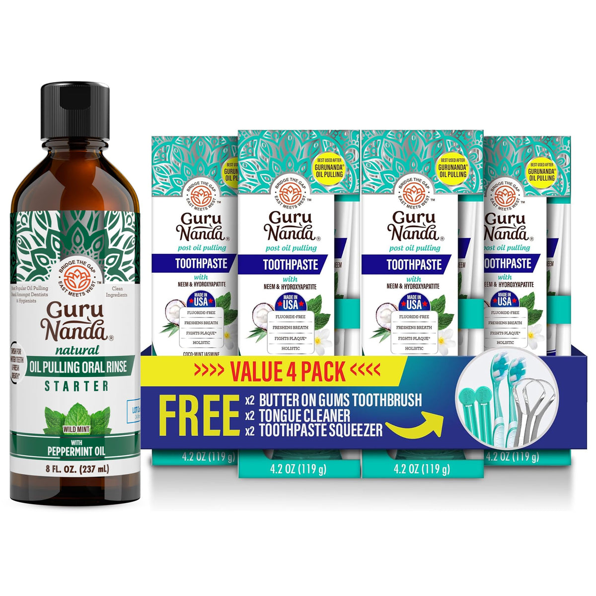GuruNanda Complete Oral Wellness Kit Coconut Peppermint Oil - GuruNanda Official Imagery - 1