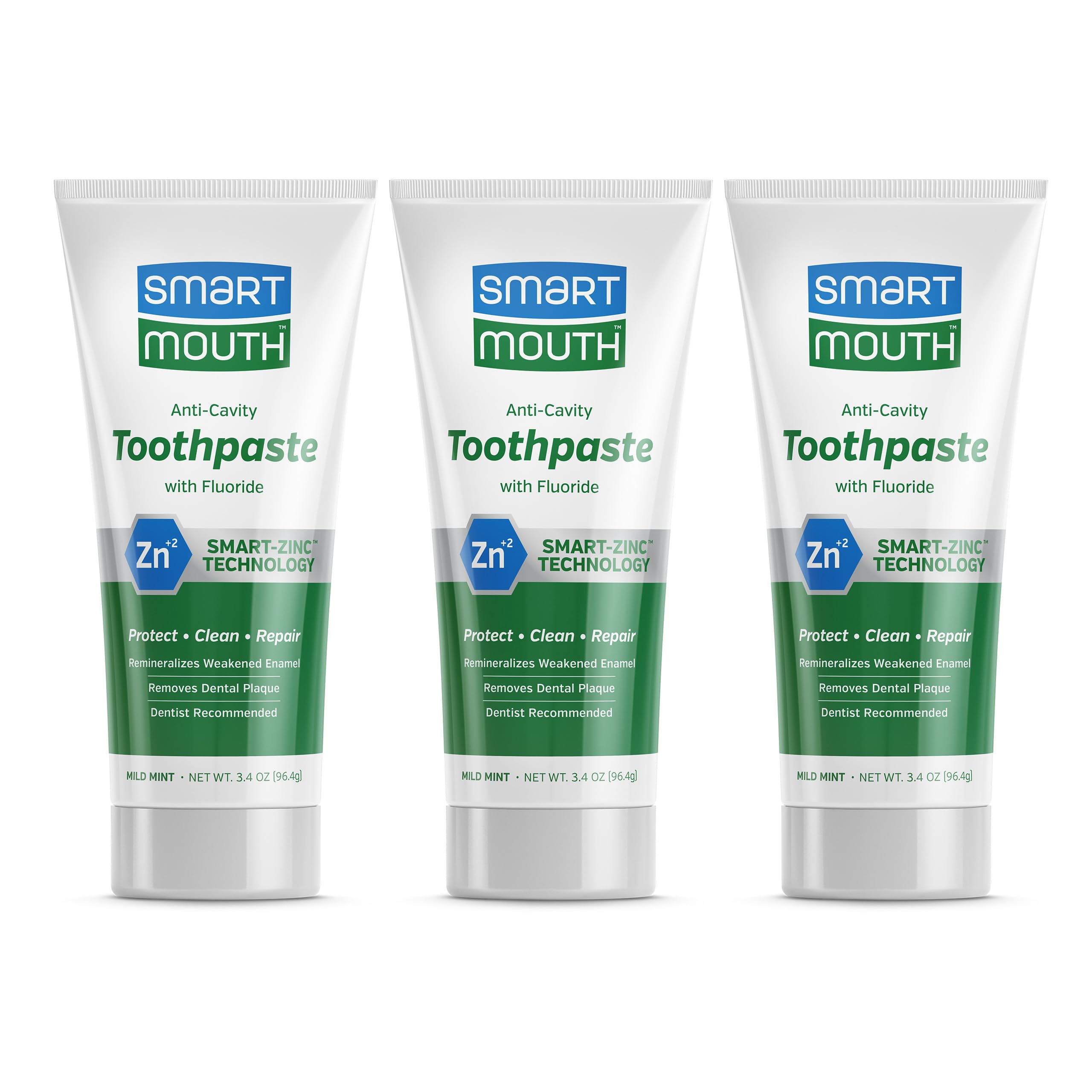 SmartMouth Anti-Cavity + Zinc Toothpaste, 3.4 oz, 3-Pack - Product Imagery
