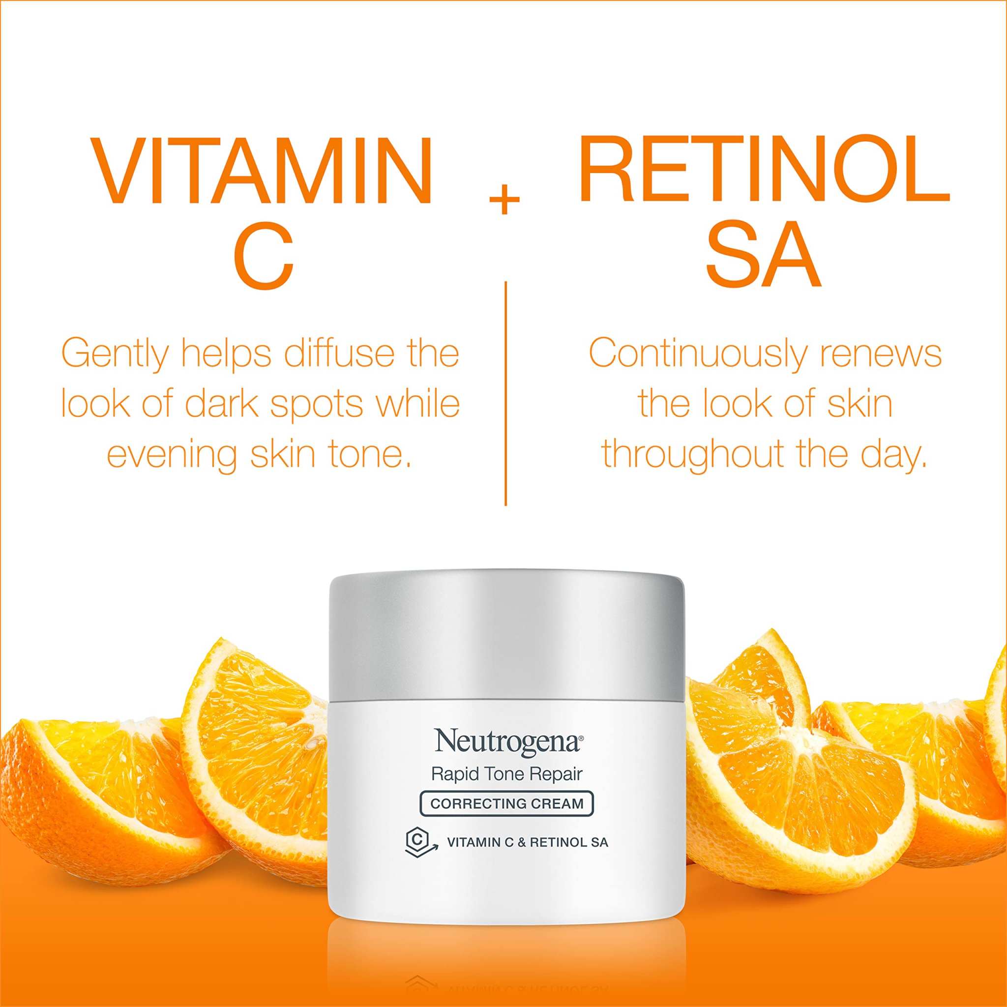 Neutrogena Rapid Tone Repair moisturizer with retinol and vitamin C in a 1.7 oz jar, designed to improve skin tone and texture.