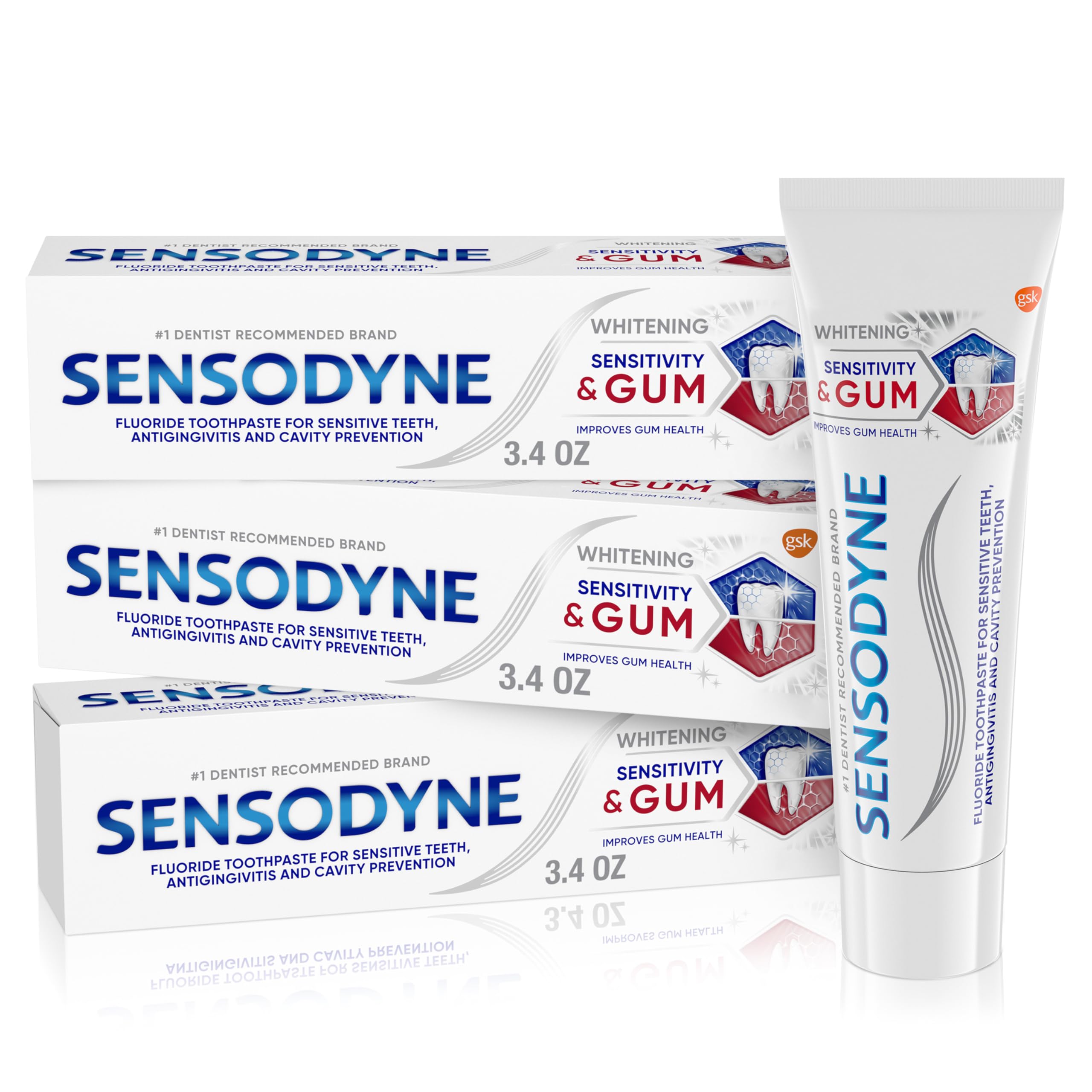 Sensodyne Sensitivity & Gum Whitening Toothpaste, 3.4 Ounces - Product Imagery