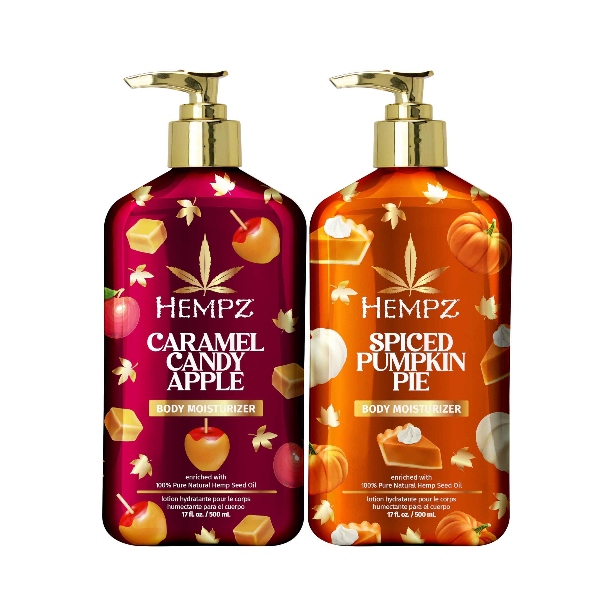 Hempz Fall Body Lotion, Duo, Pumpkin Pie and Caramel Apple, 2-Pack, 17 oz